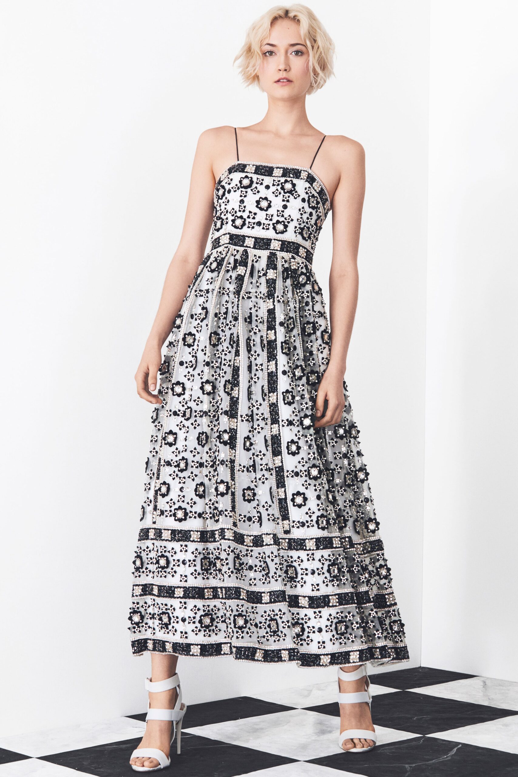 black and white embroidered maxi dress