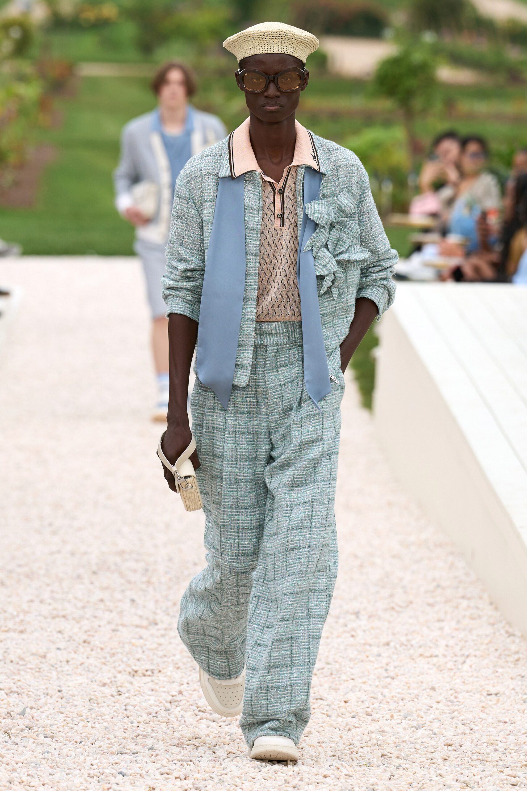 blue relaxed jacket with wide-leg pants