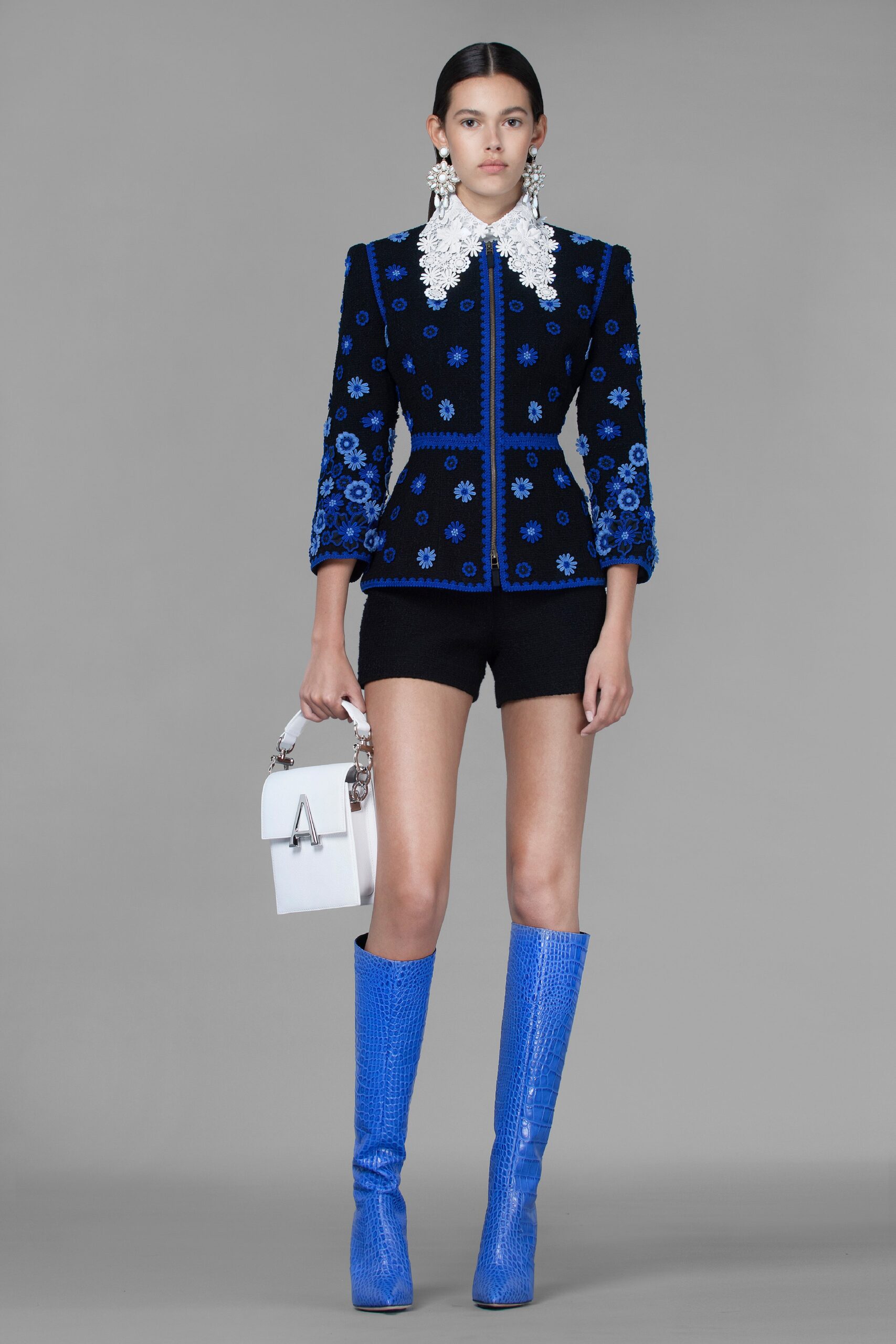 blue vinyl fitted textured boots