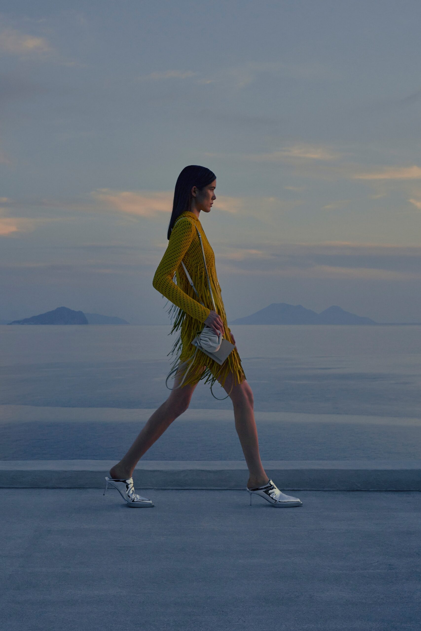 yellow fringed mini dress