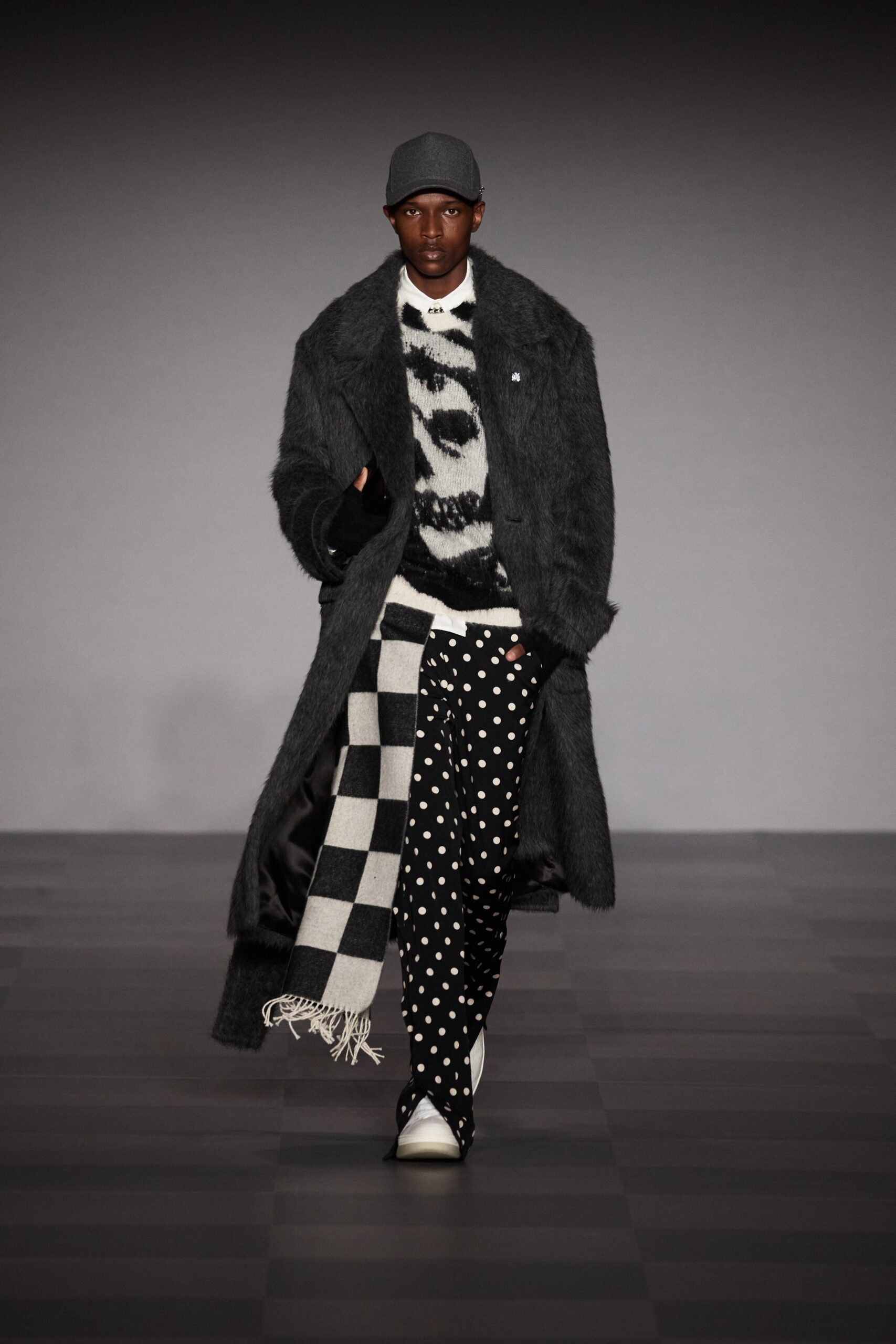 black fur long-sleeve relaxed draped coat