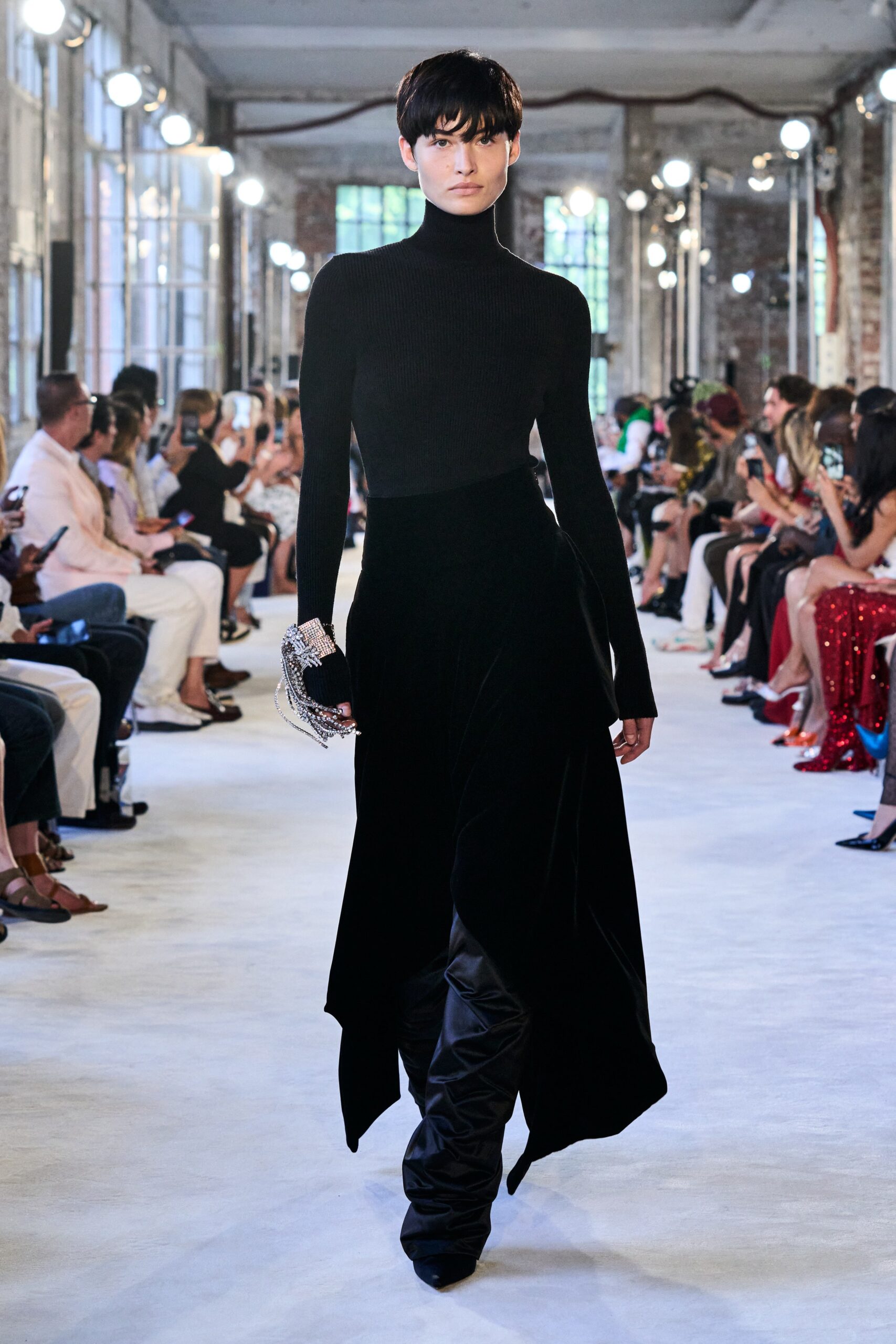 black velvet asymmetric midi dress