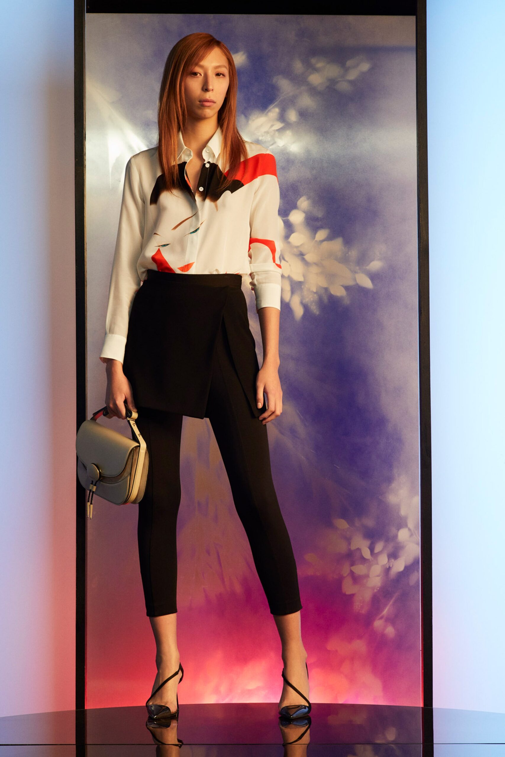 fitted white shirt with black skirt