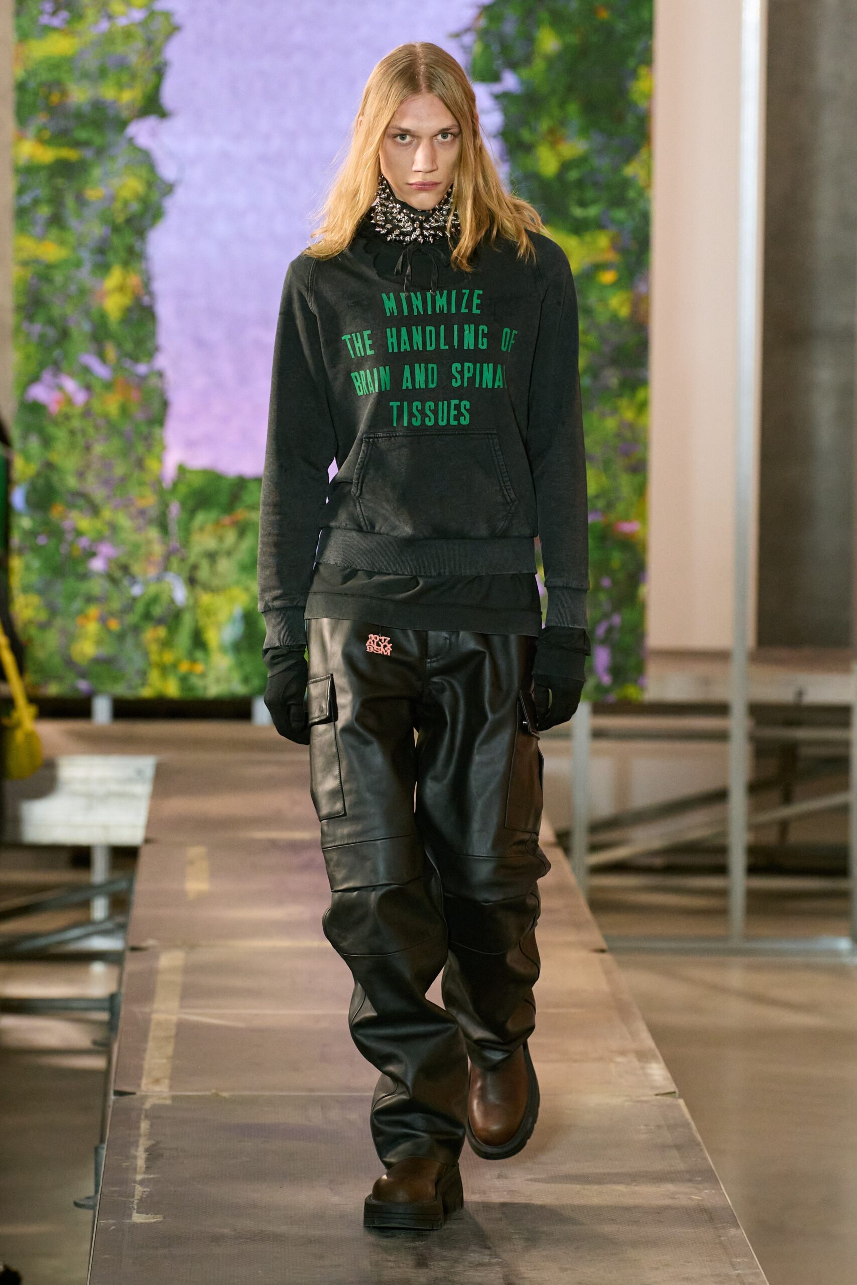 black hoodie and leather pants