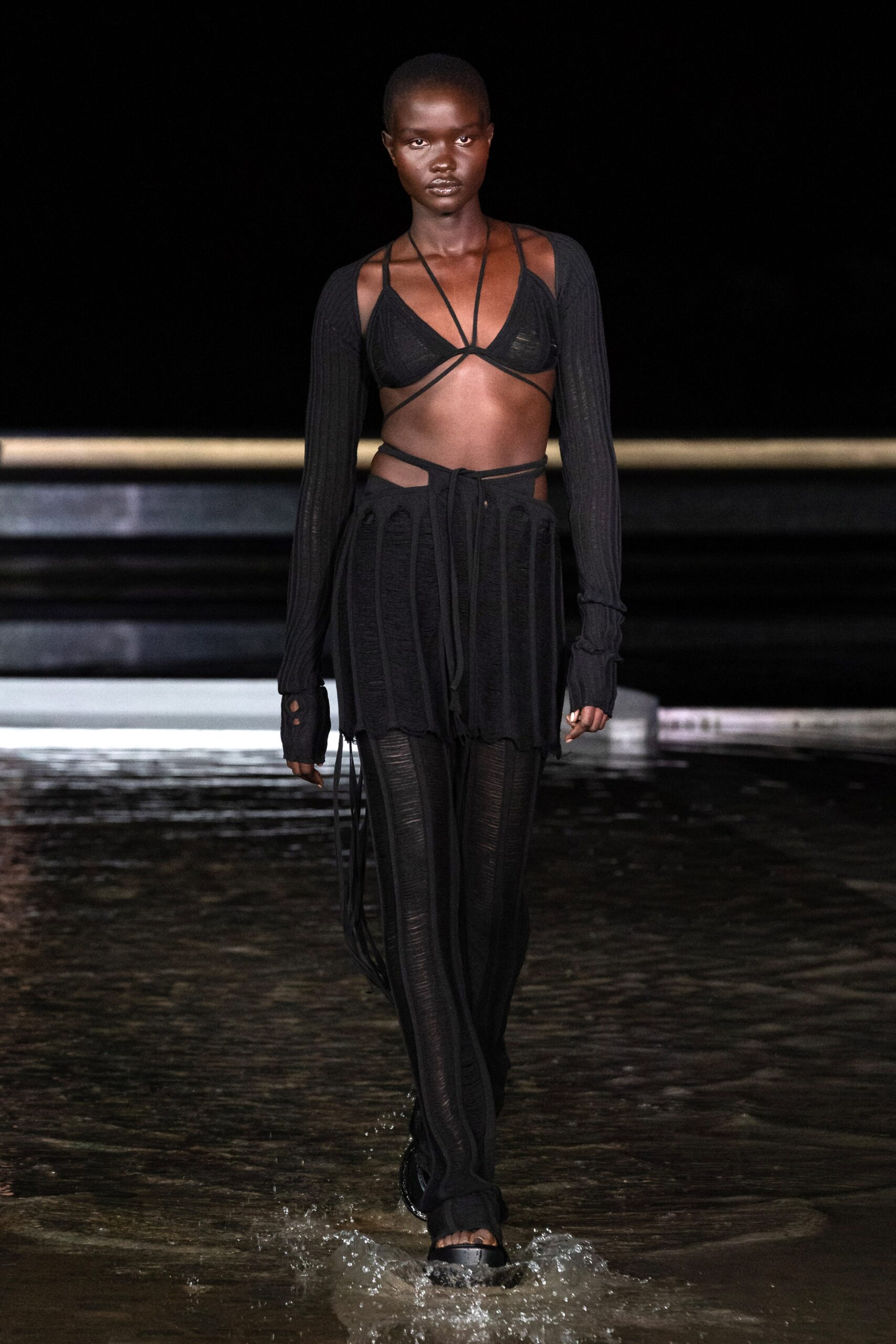 black fitted top and pants
