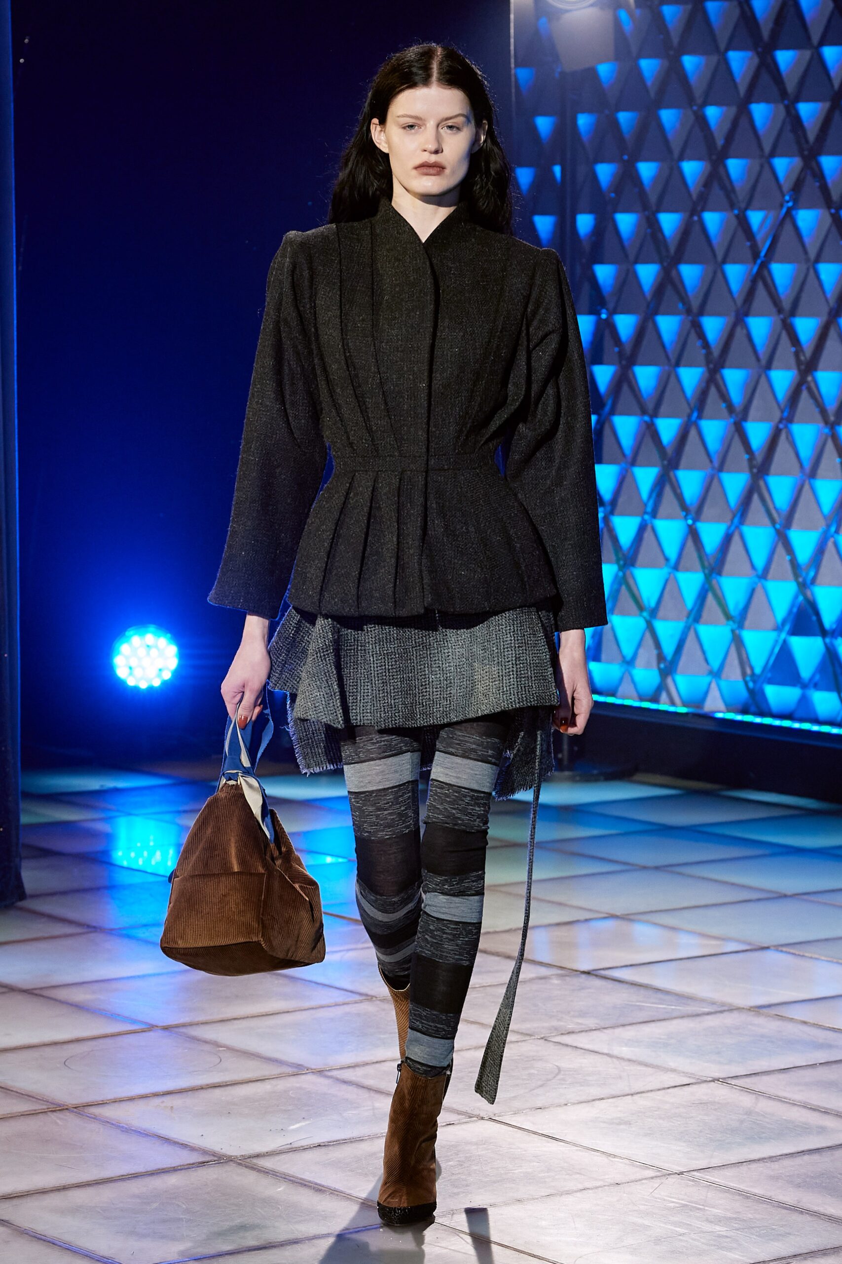 black wool fitted jacket with tiered skirt