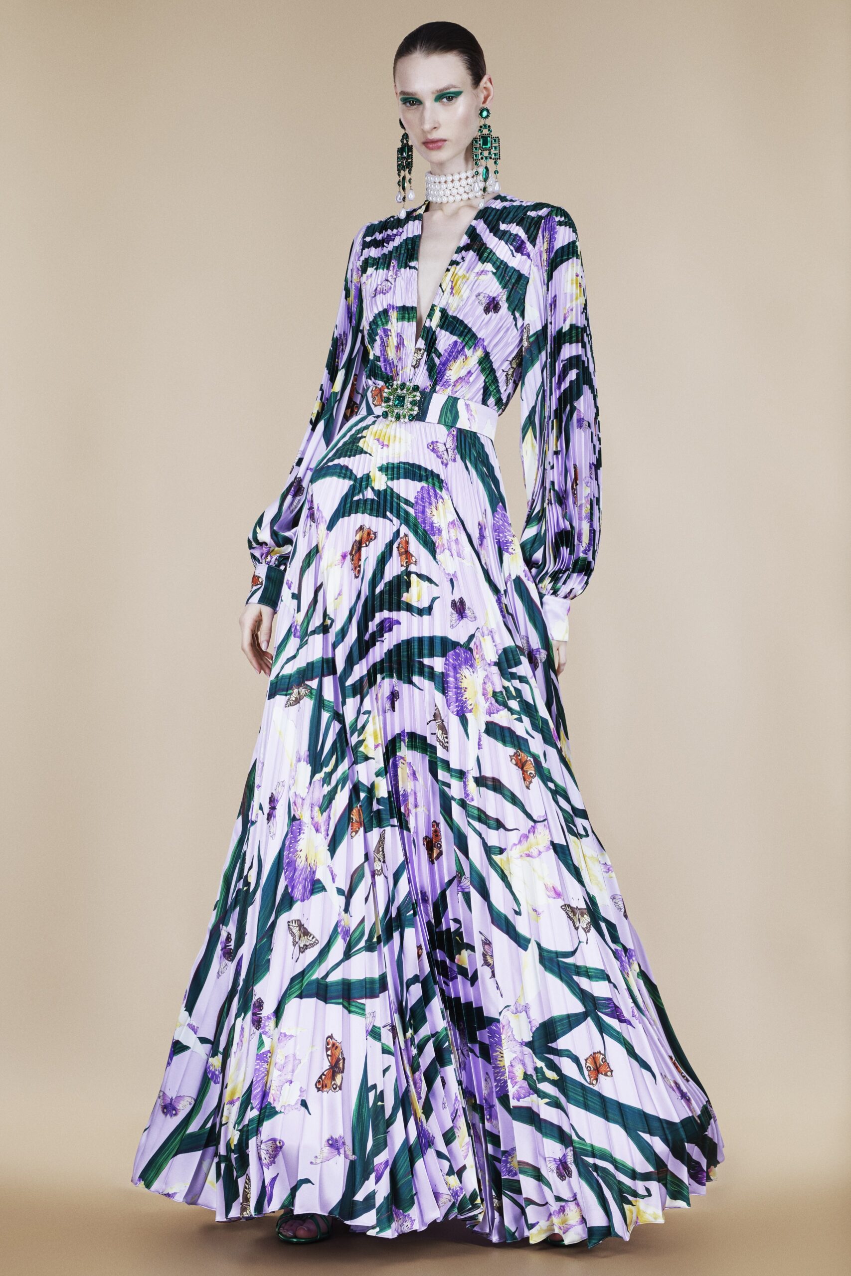 purple silk pleated gown