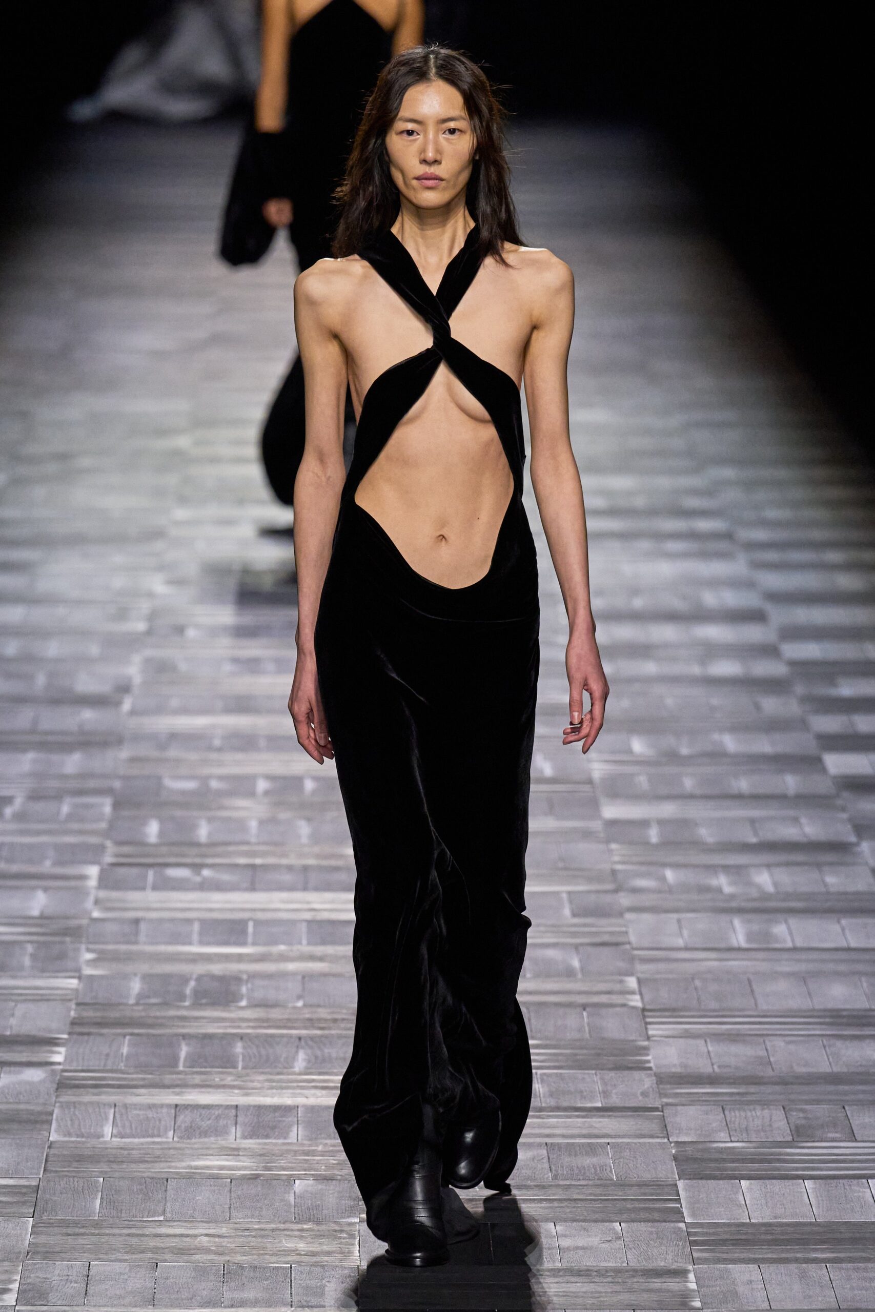 black velvet halter gown