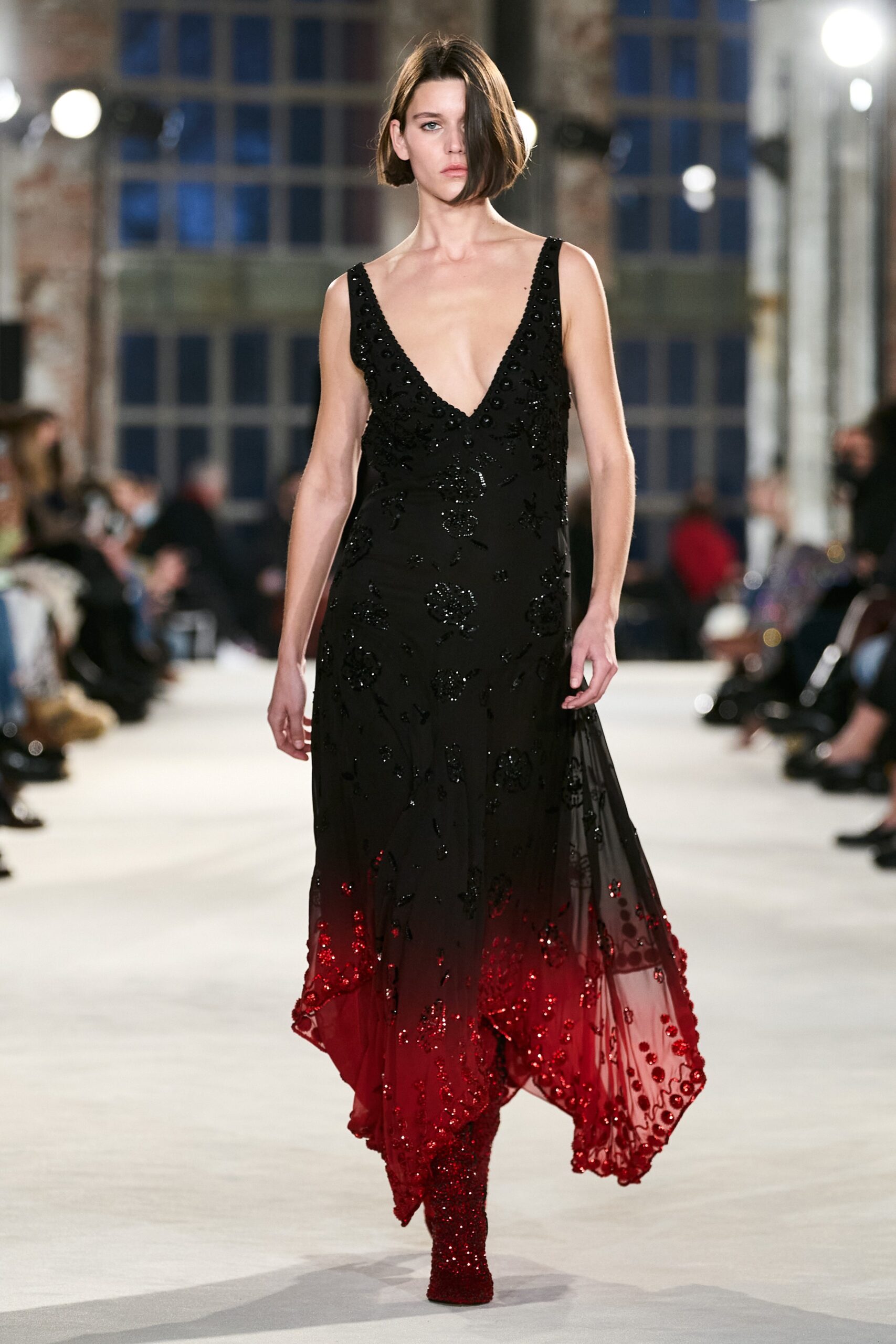 black and red embellished midi dress