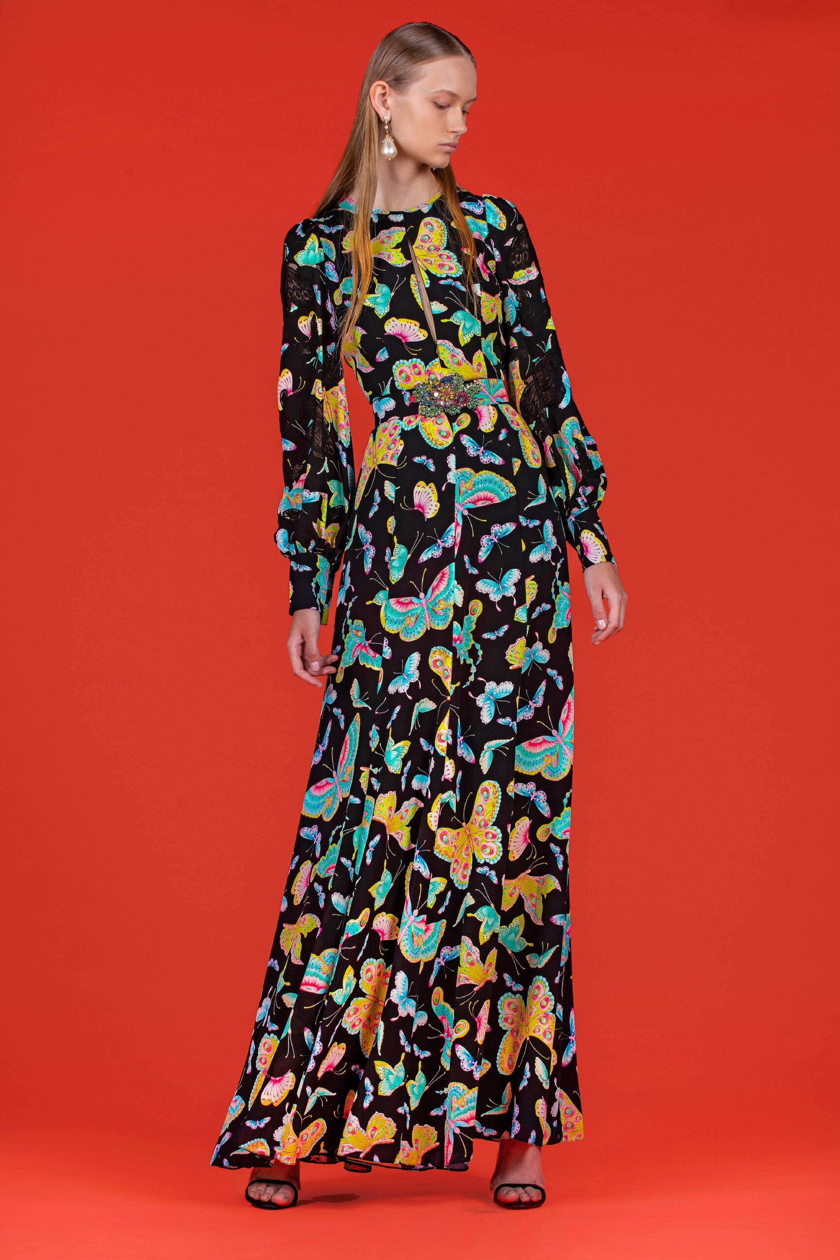 black silk printed gown