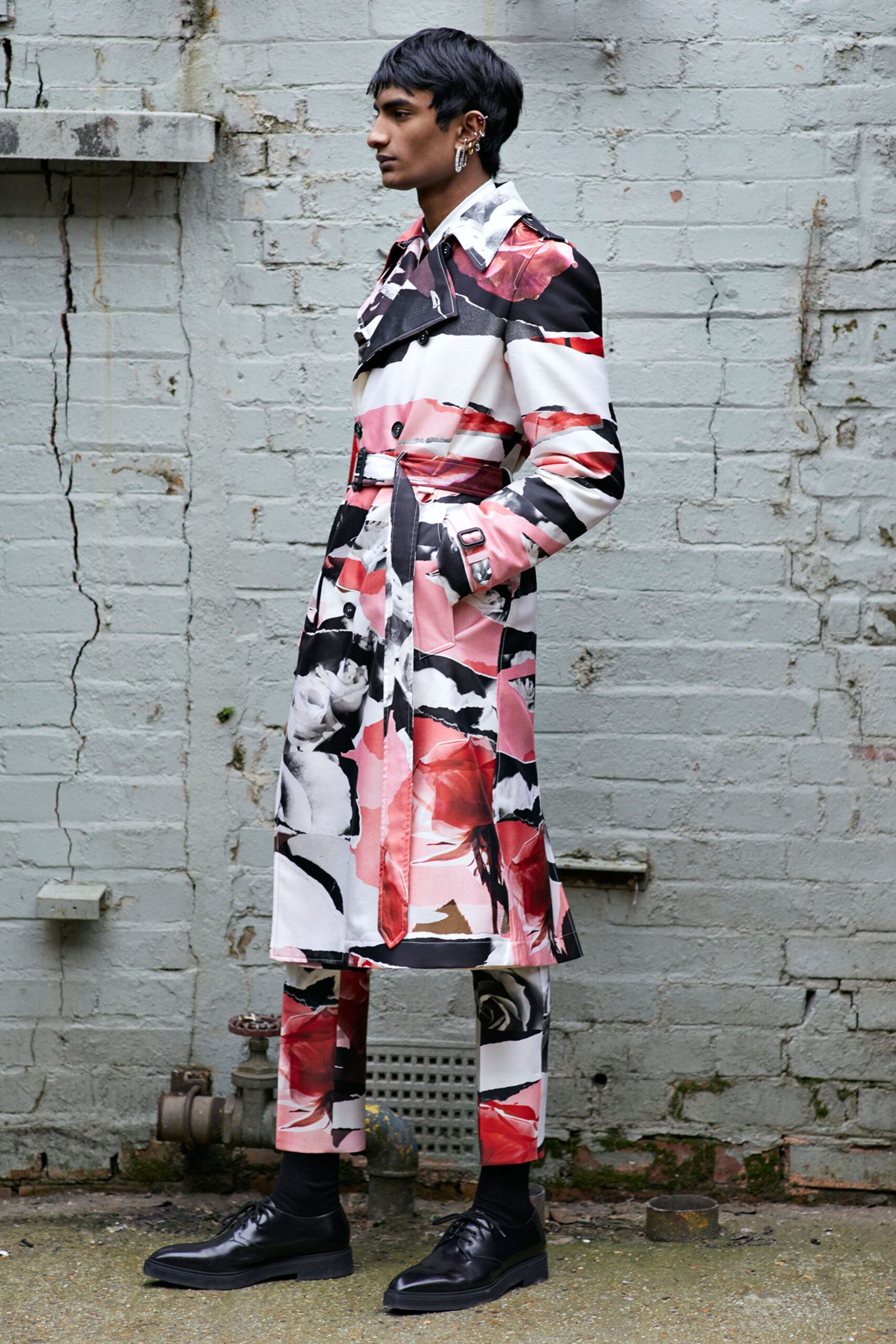 floral print trench coat and pants