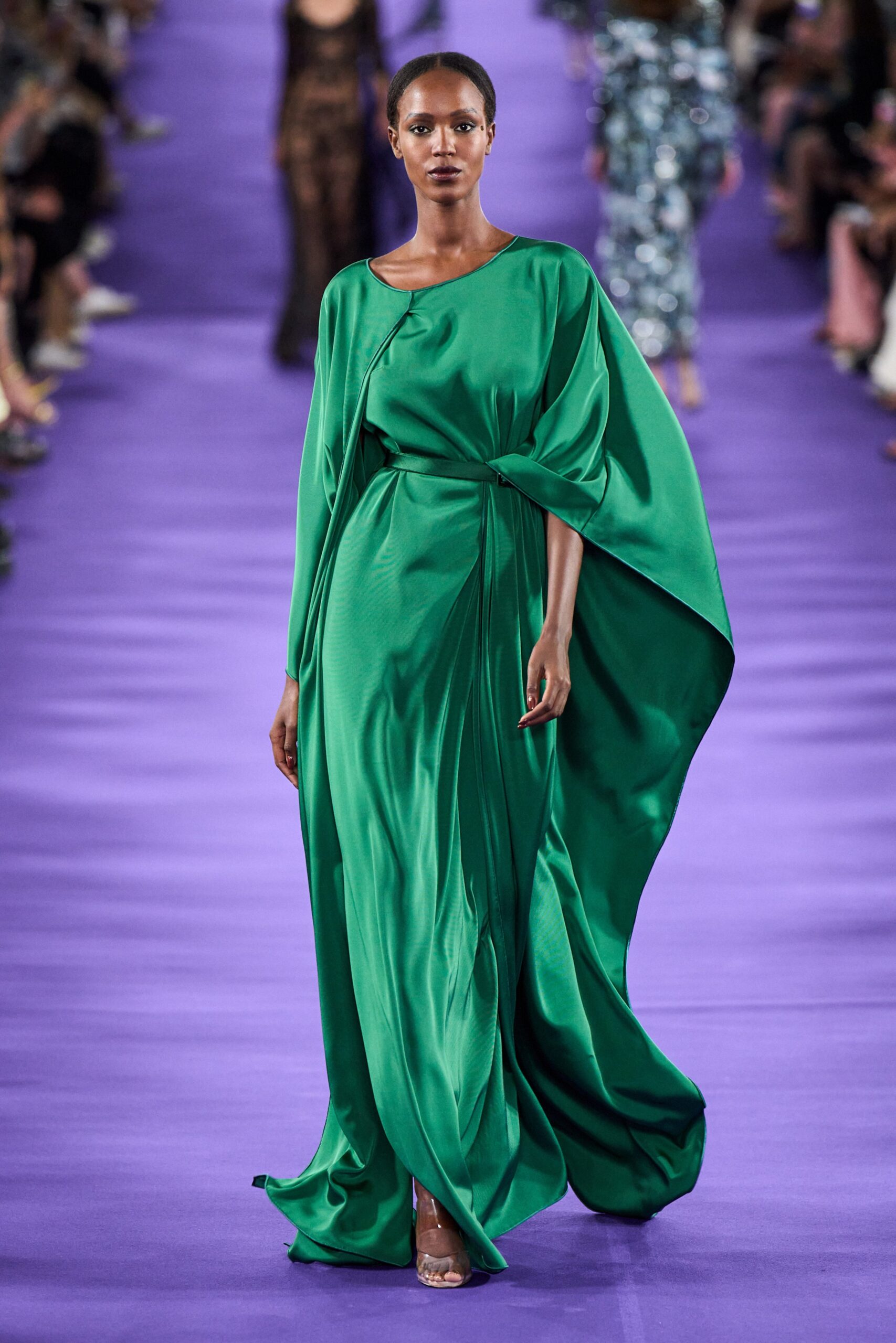 green silk sleeveless gown