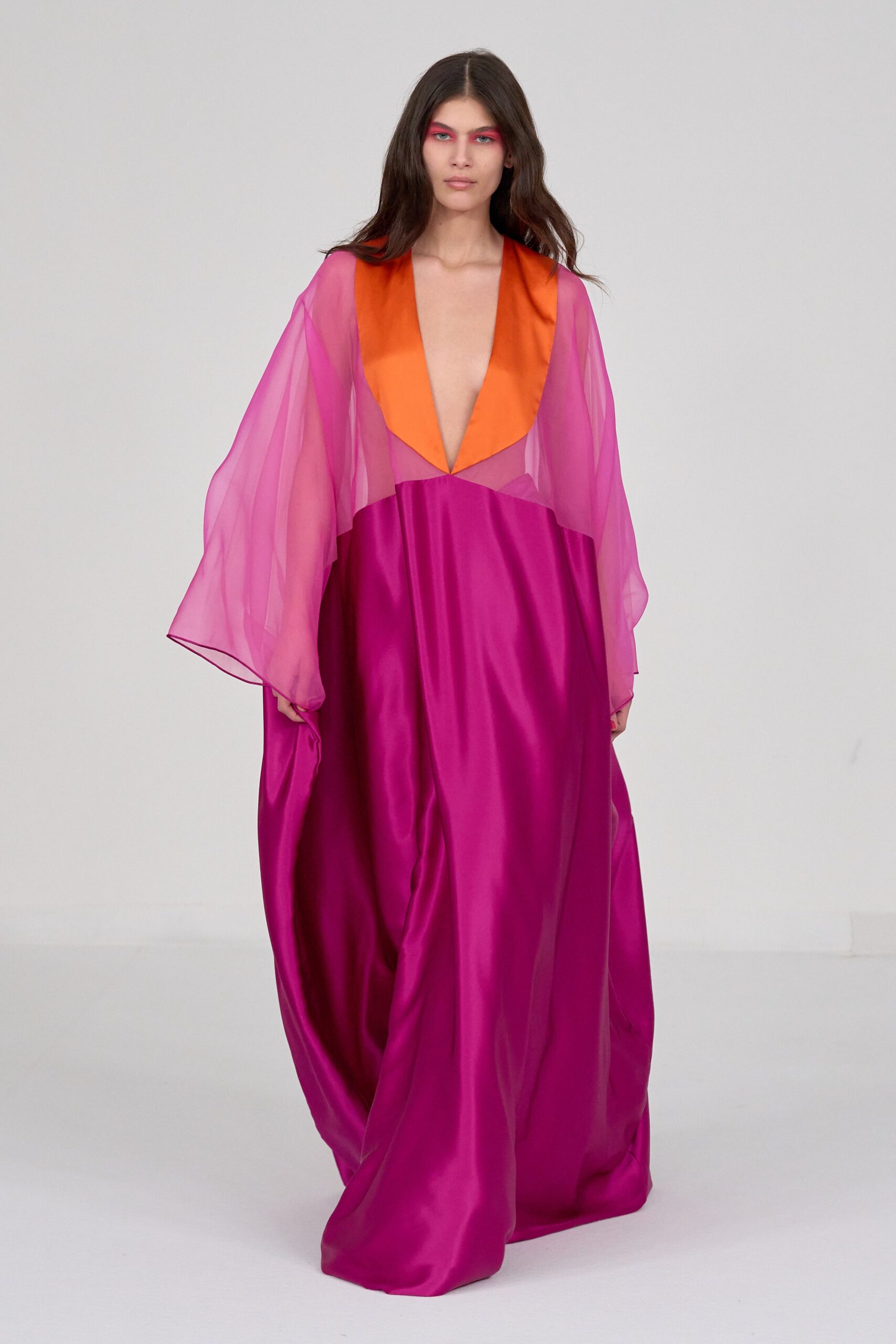pink and orange flowing gown