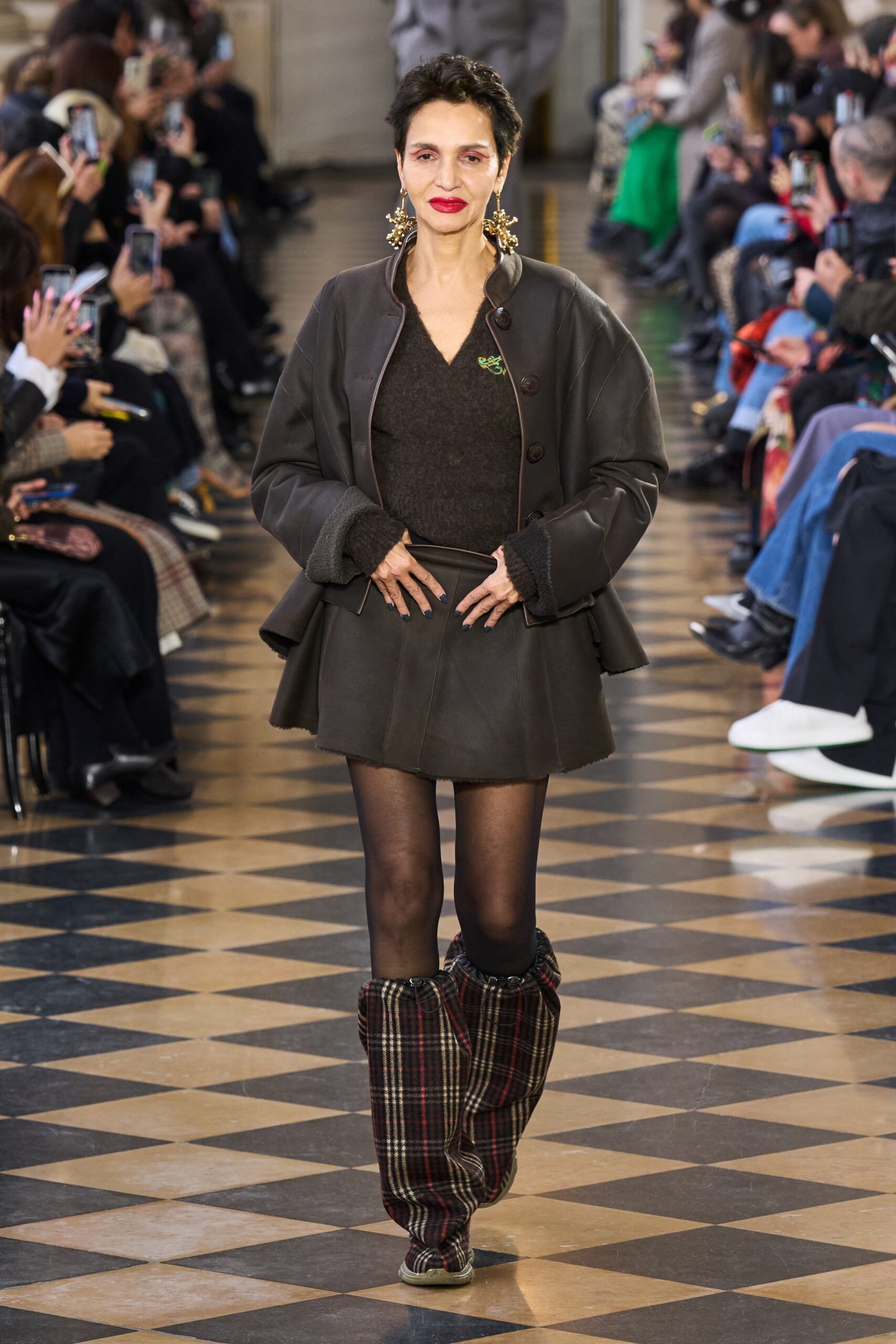 black leather jacket and mini skirt