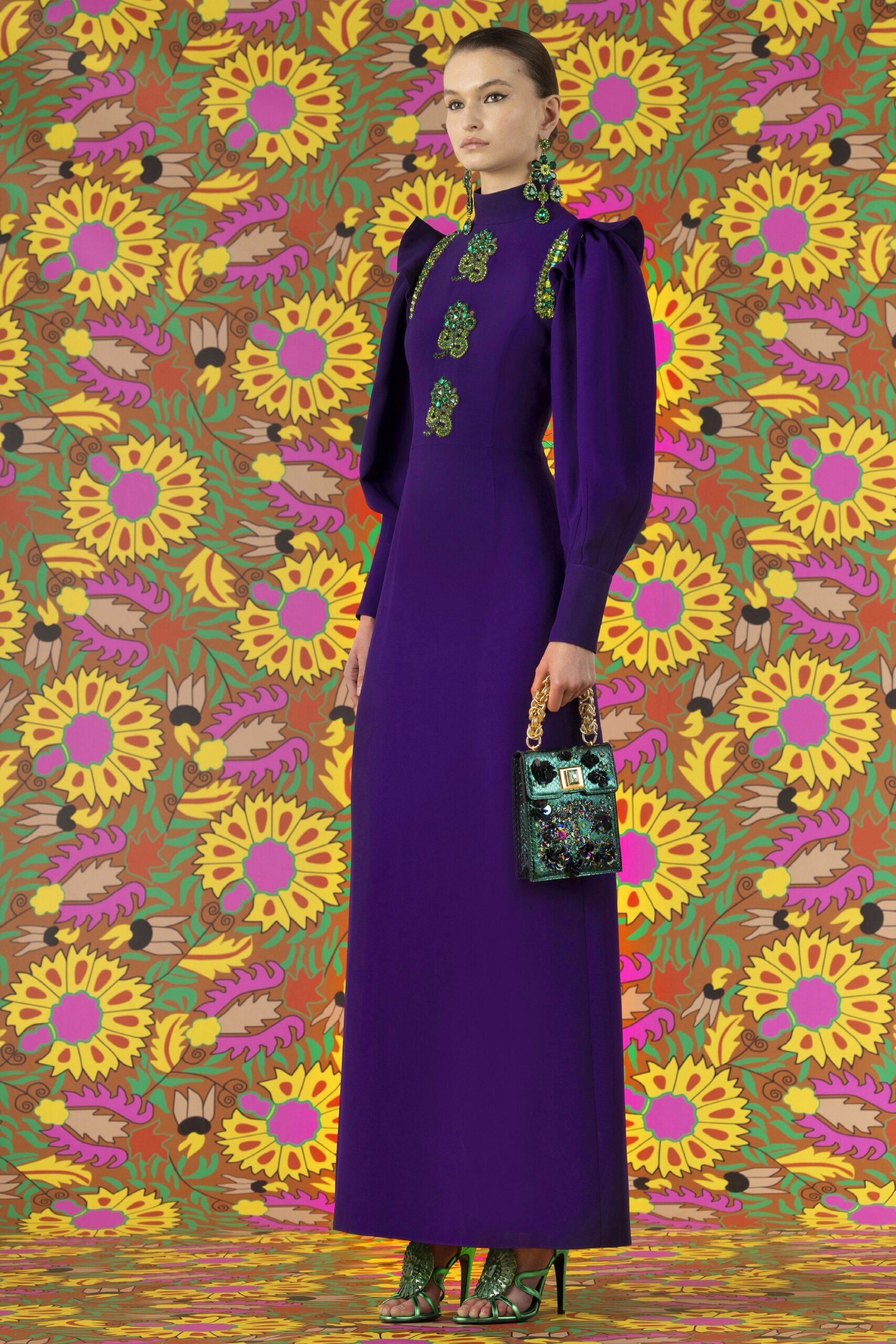 purple silk fitted gown