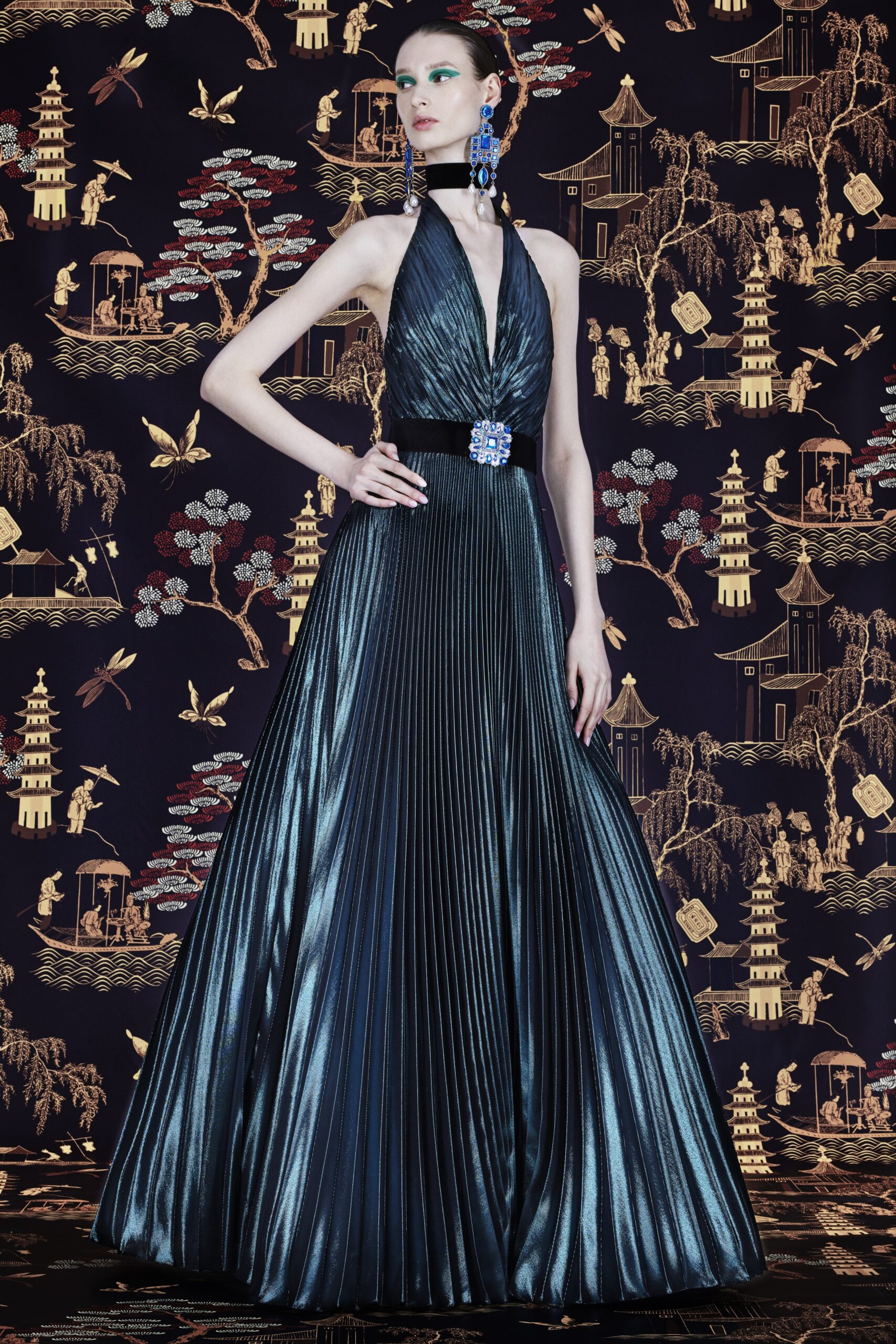 black silk sleeveless gown