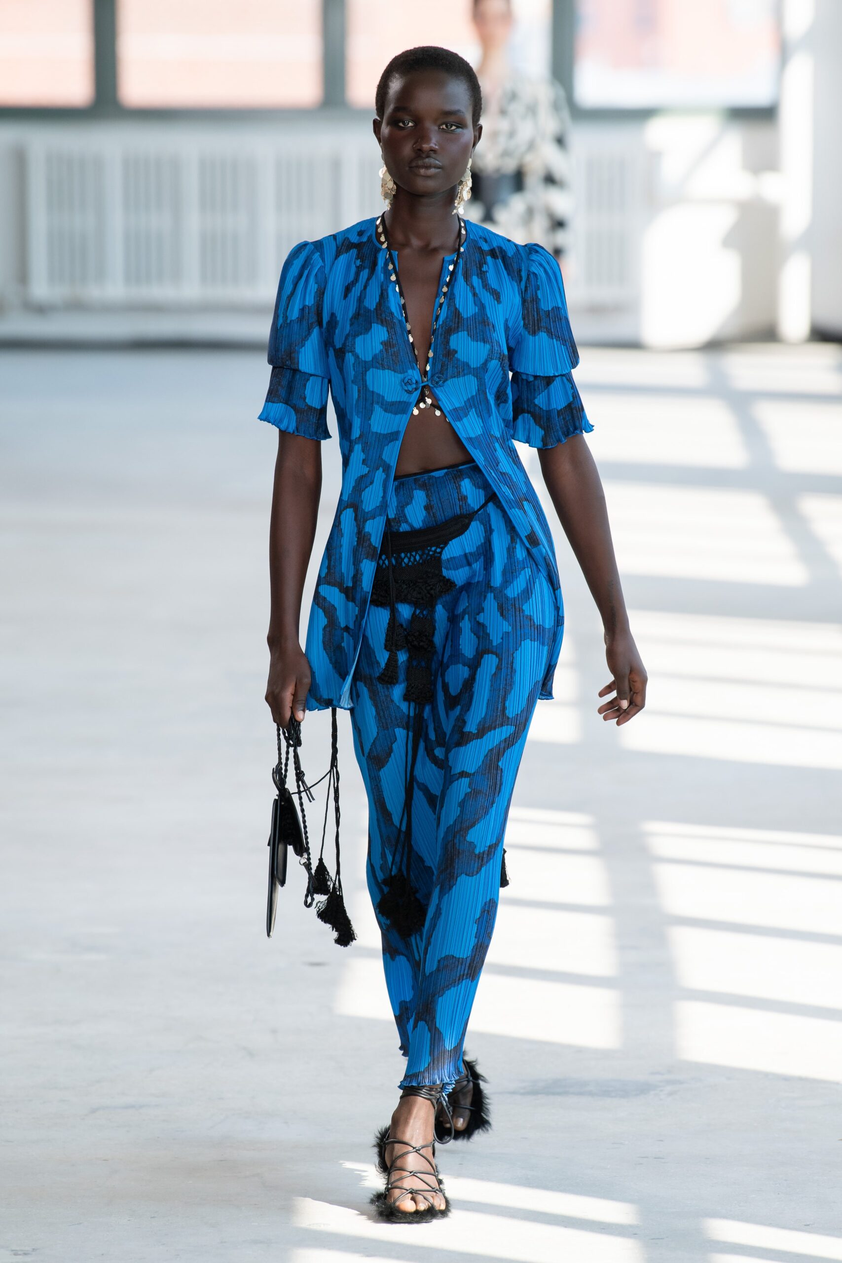 blue silk fitted top and pants