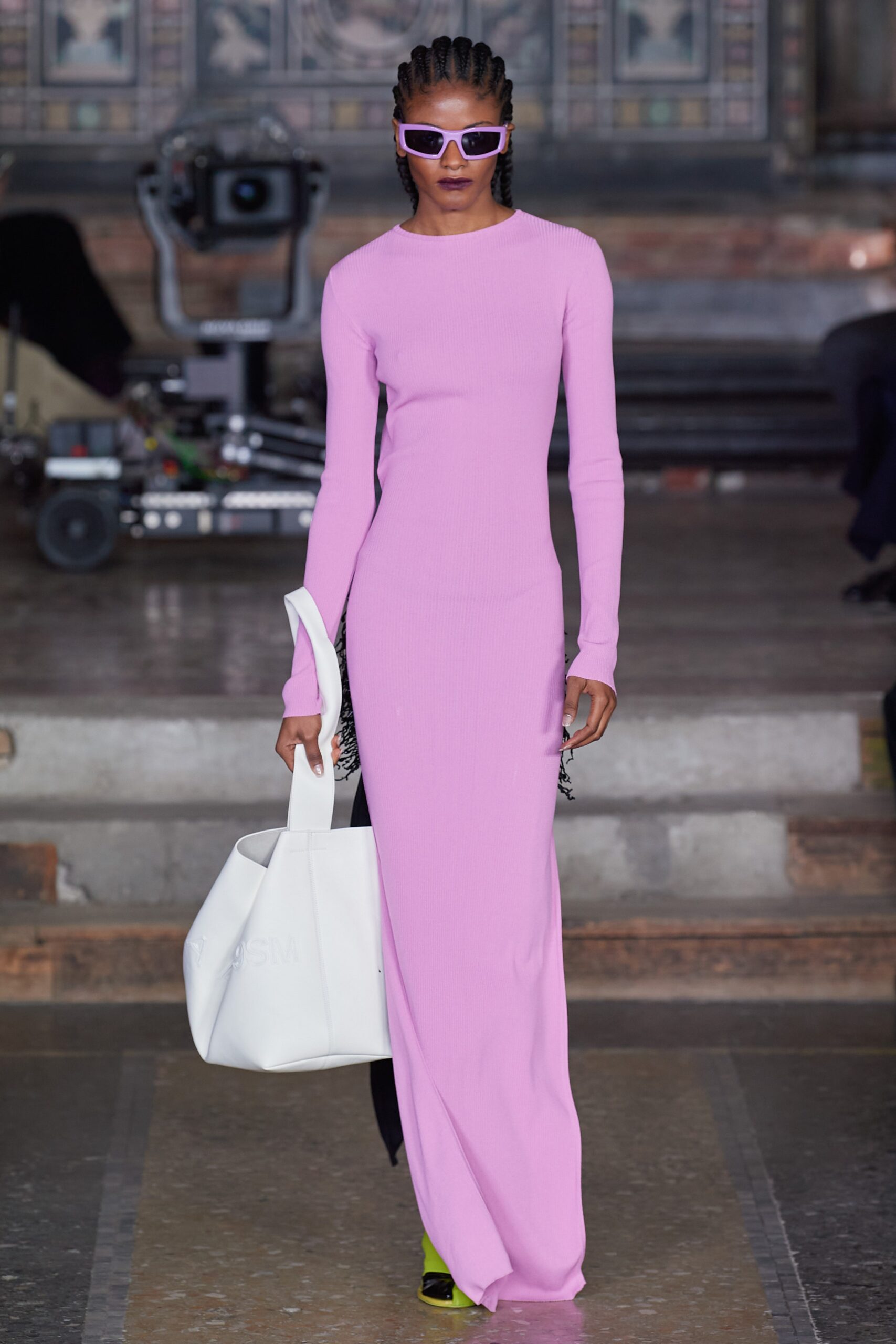 fitted pink knit maxi dress