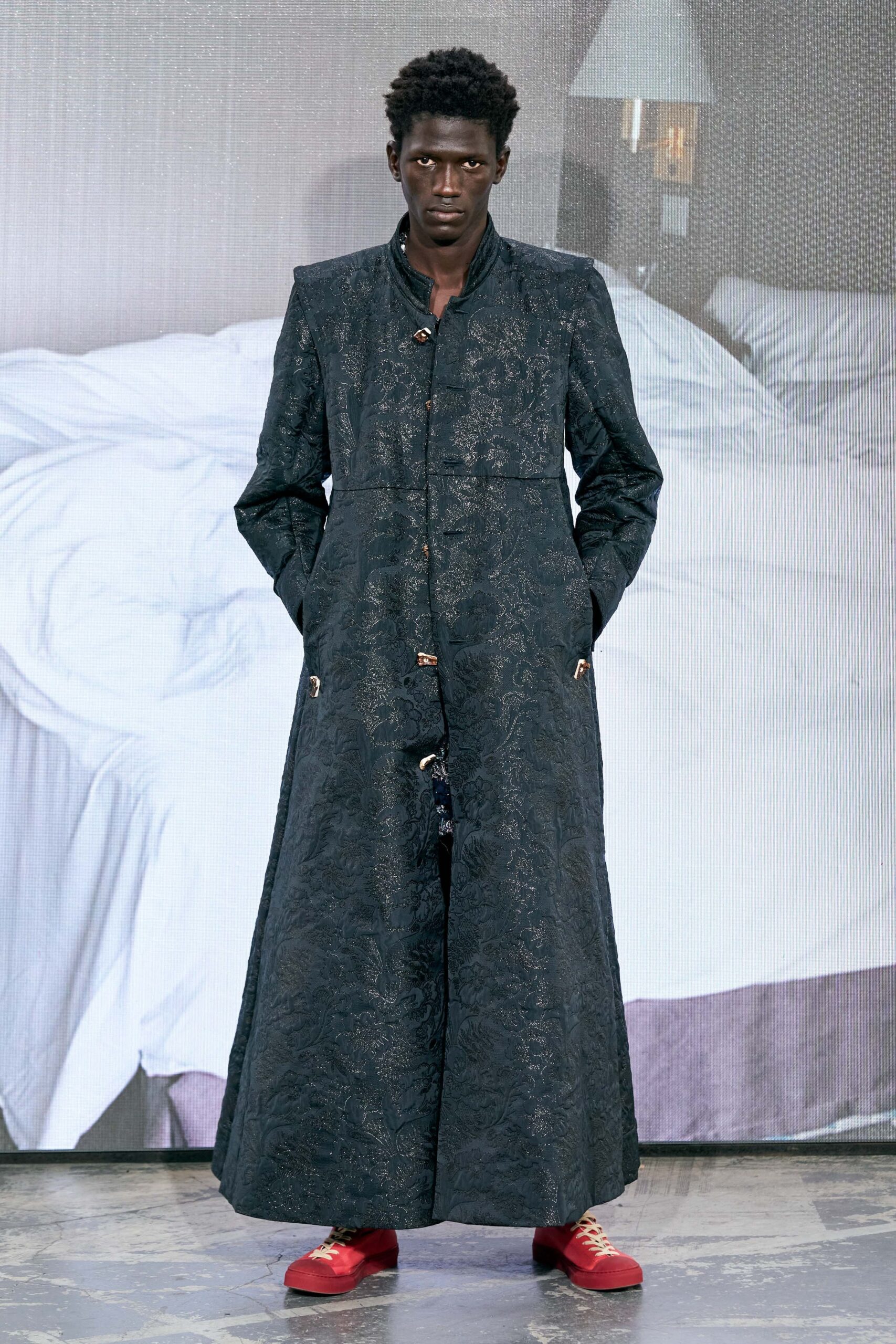 black embroidered silk coat