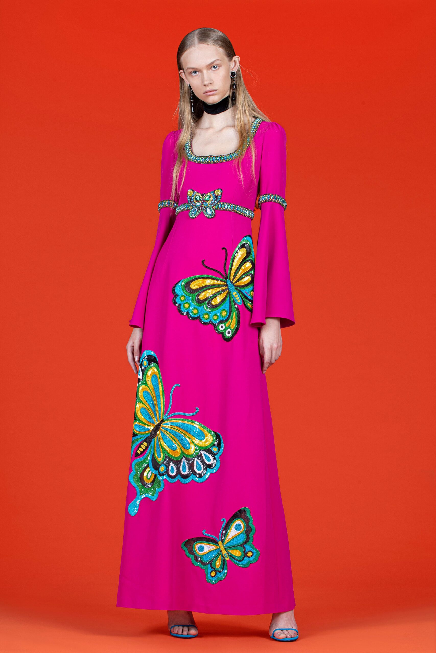 pink embroidered maxi gown