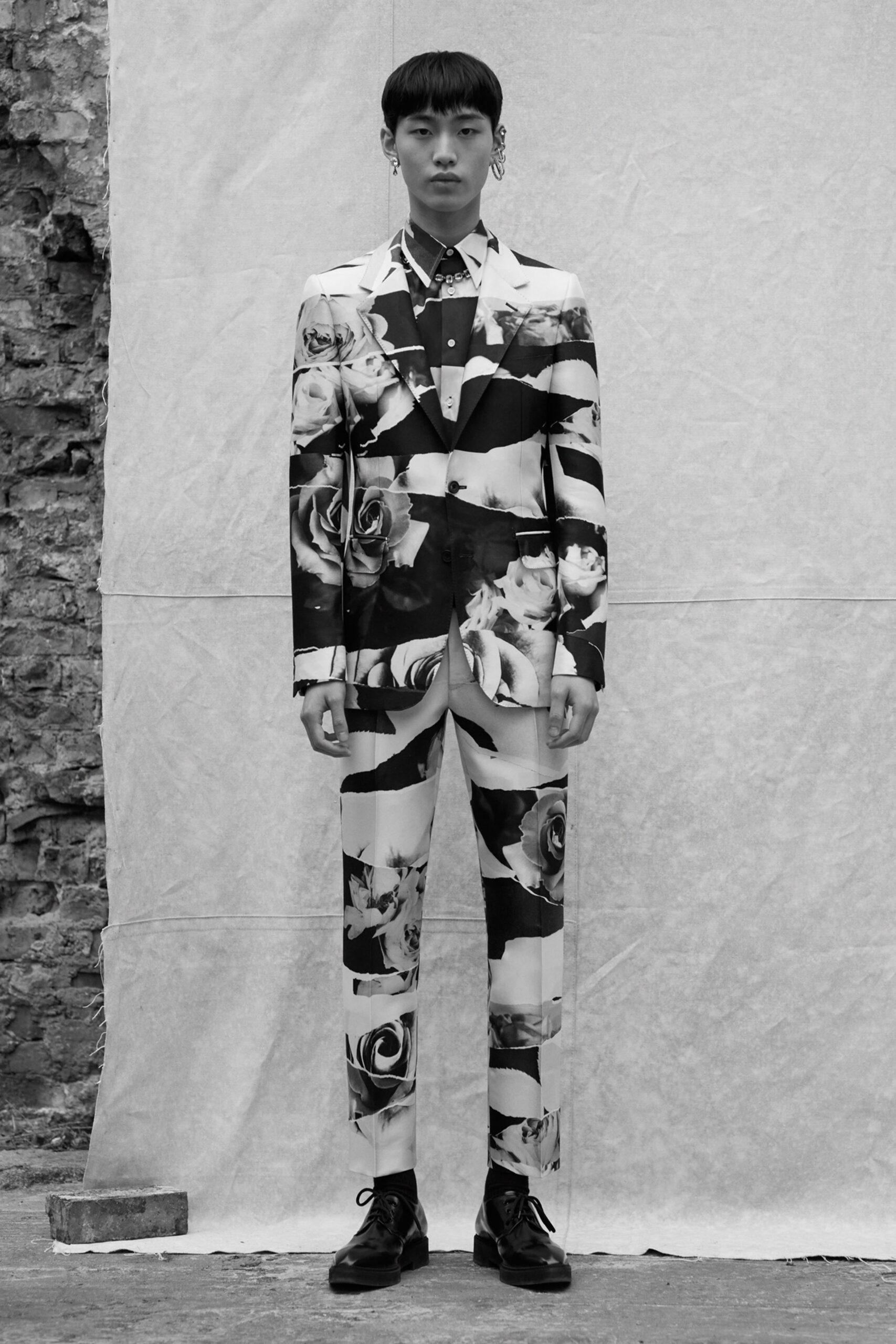 black and white printed suit