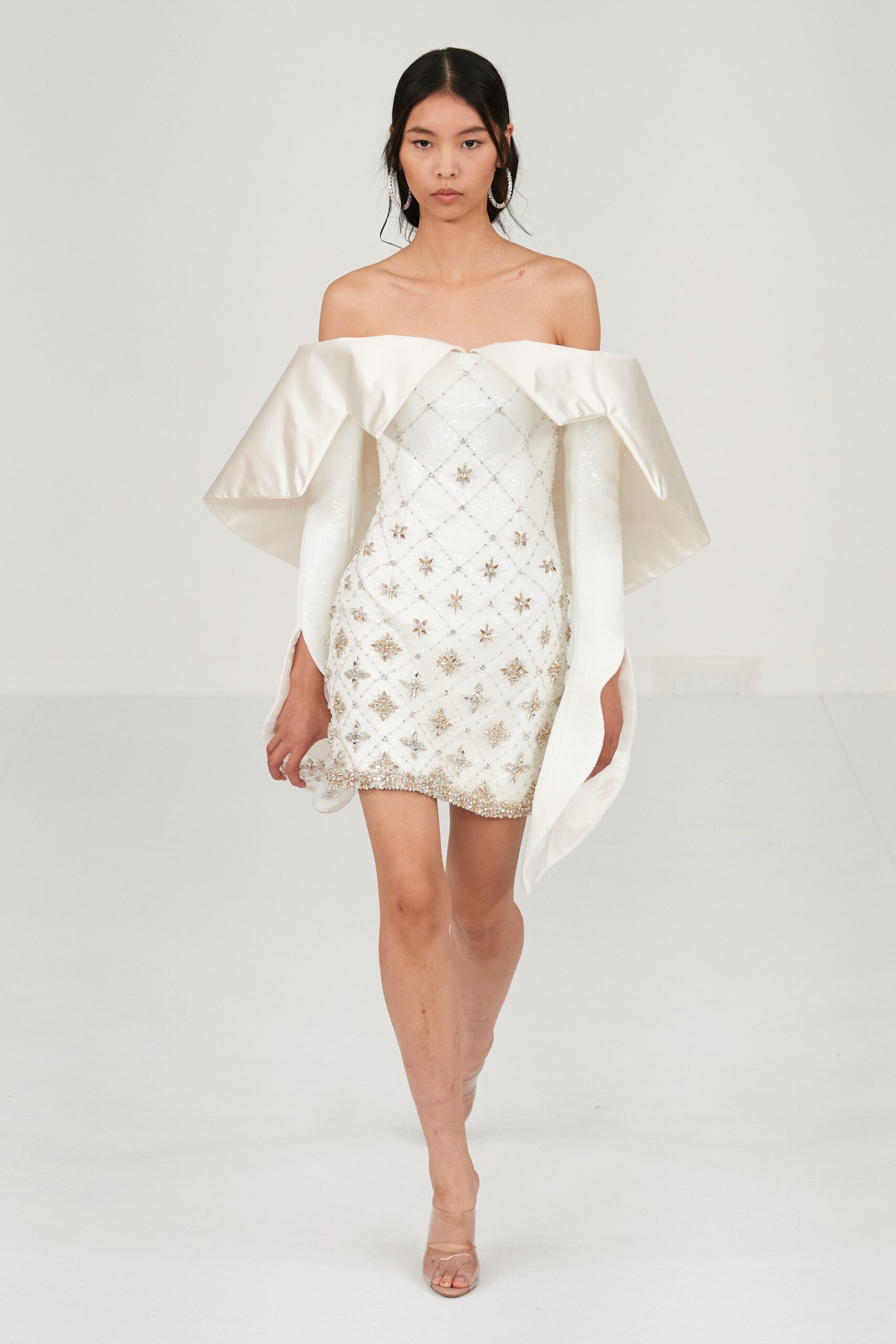 white off-shoulder embroidered dress