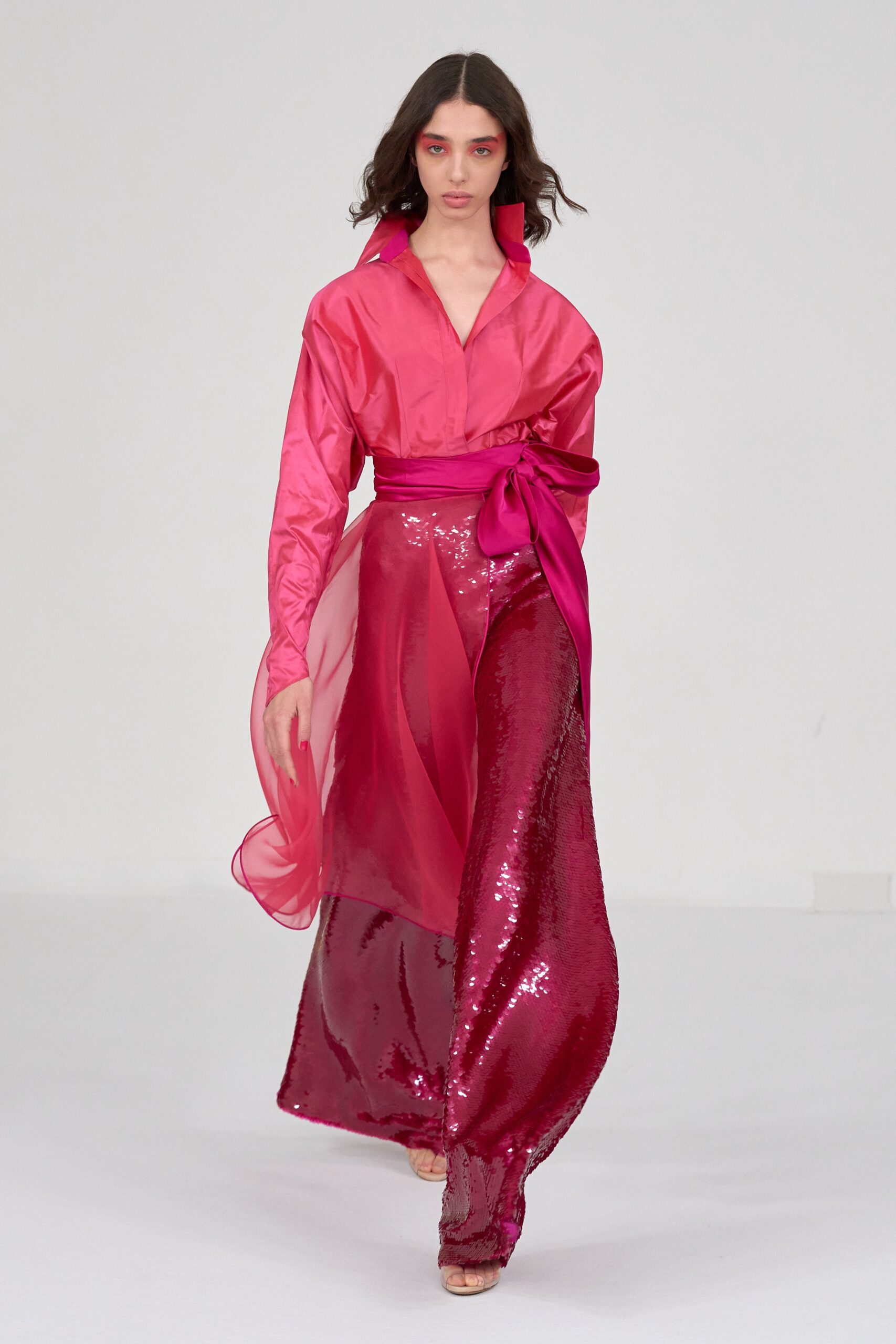 red sequin fitted wide-leg shiny pants