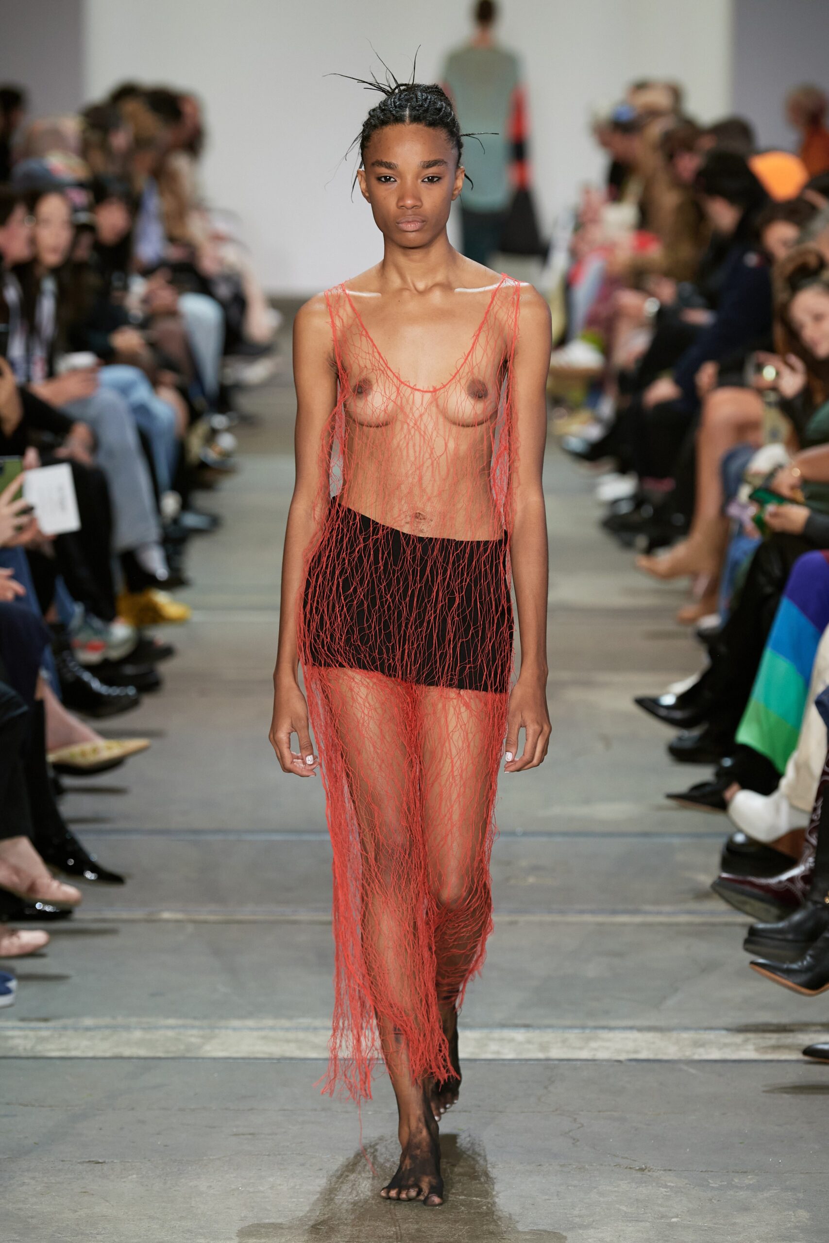 red mesh fringed dress