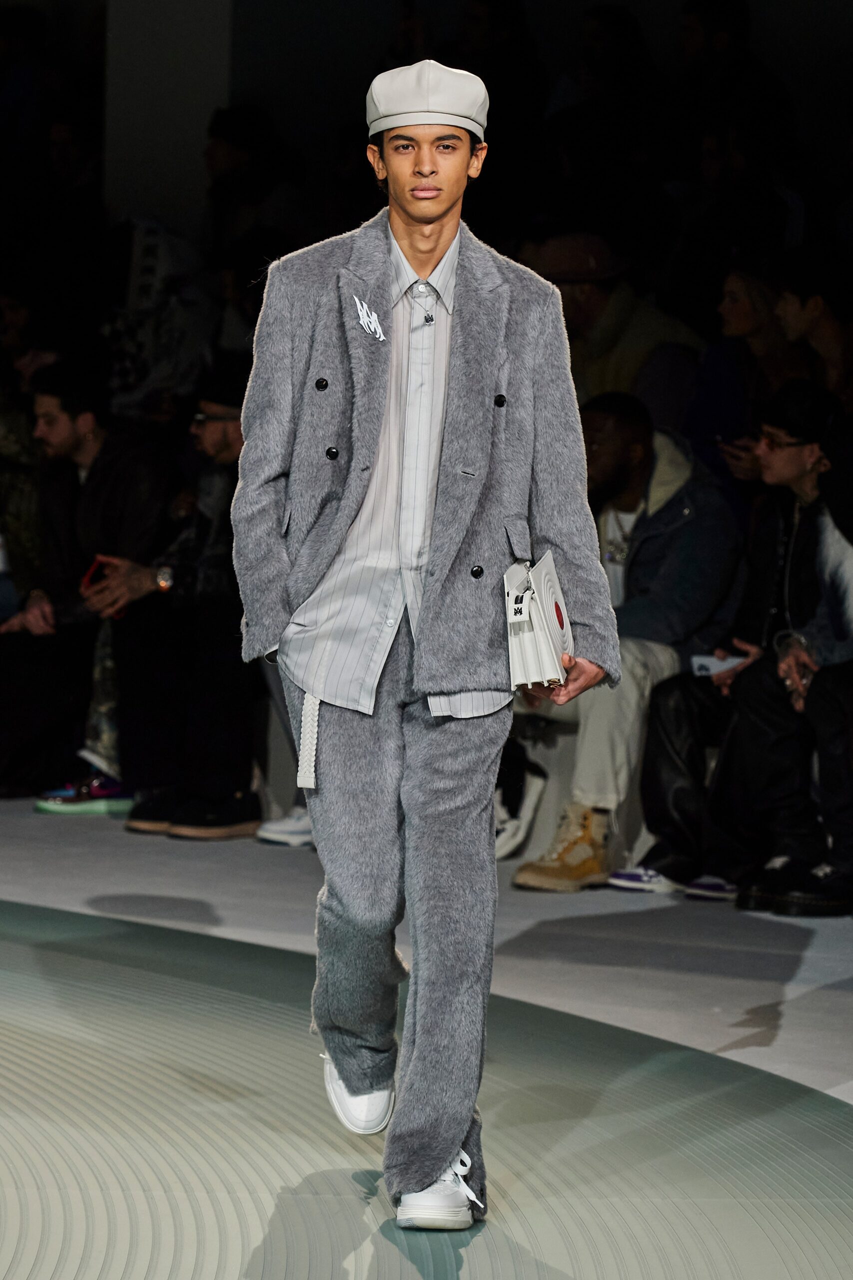 gray tailored suit with white shirt