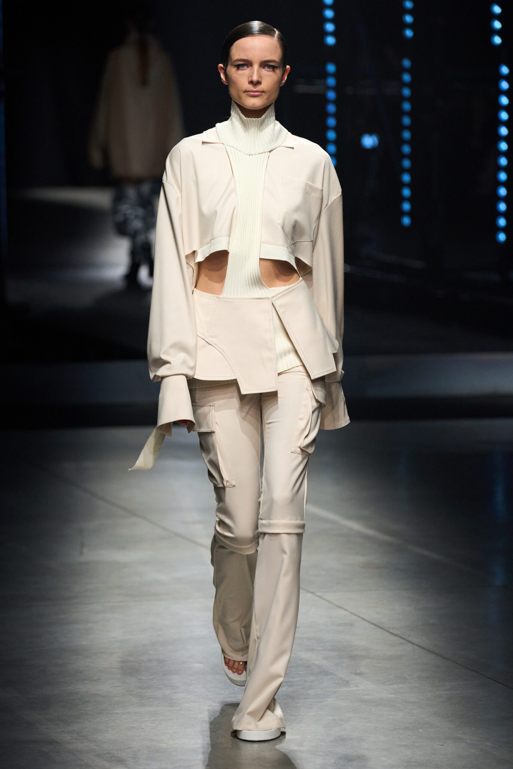 white cotton long-sleeve high-neck fitted layered top