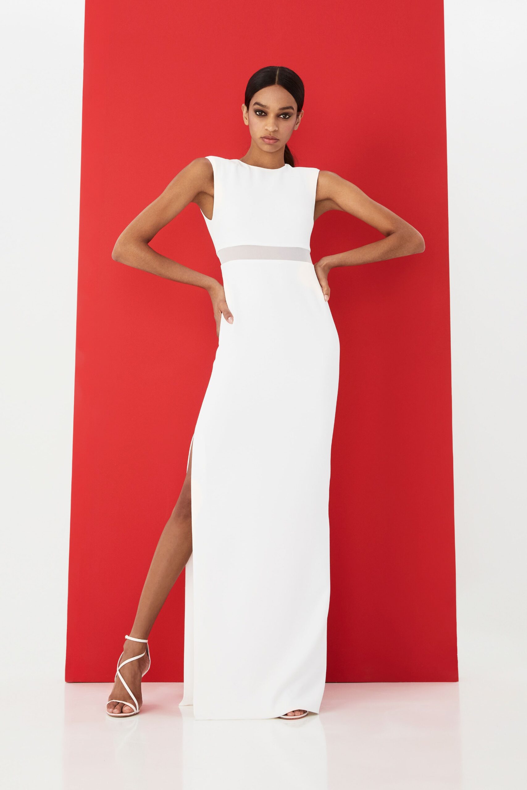 fitted white silk gown