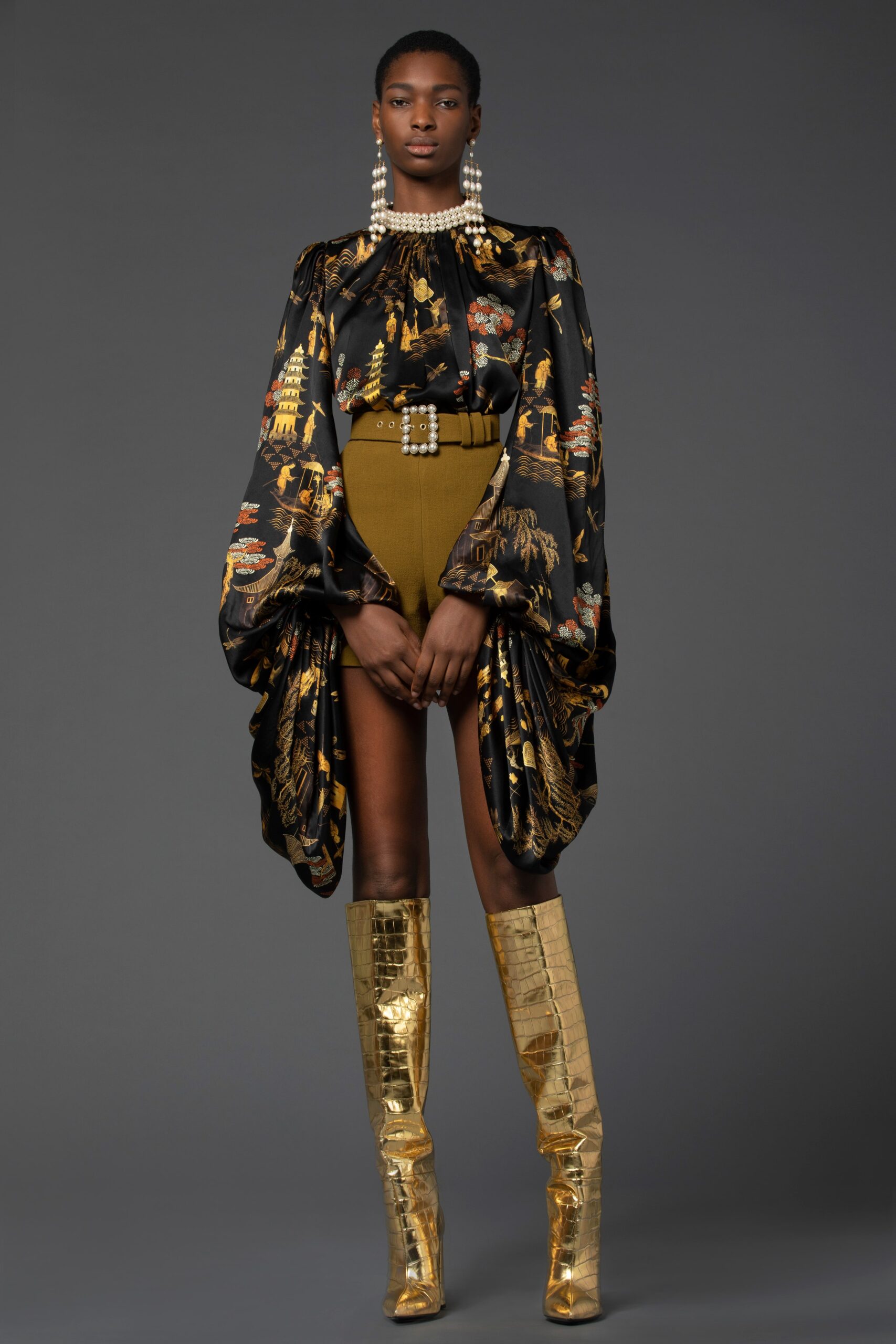 black silk draped mini dress