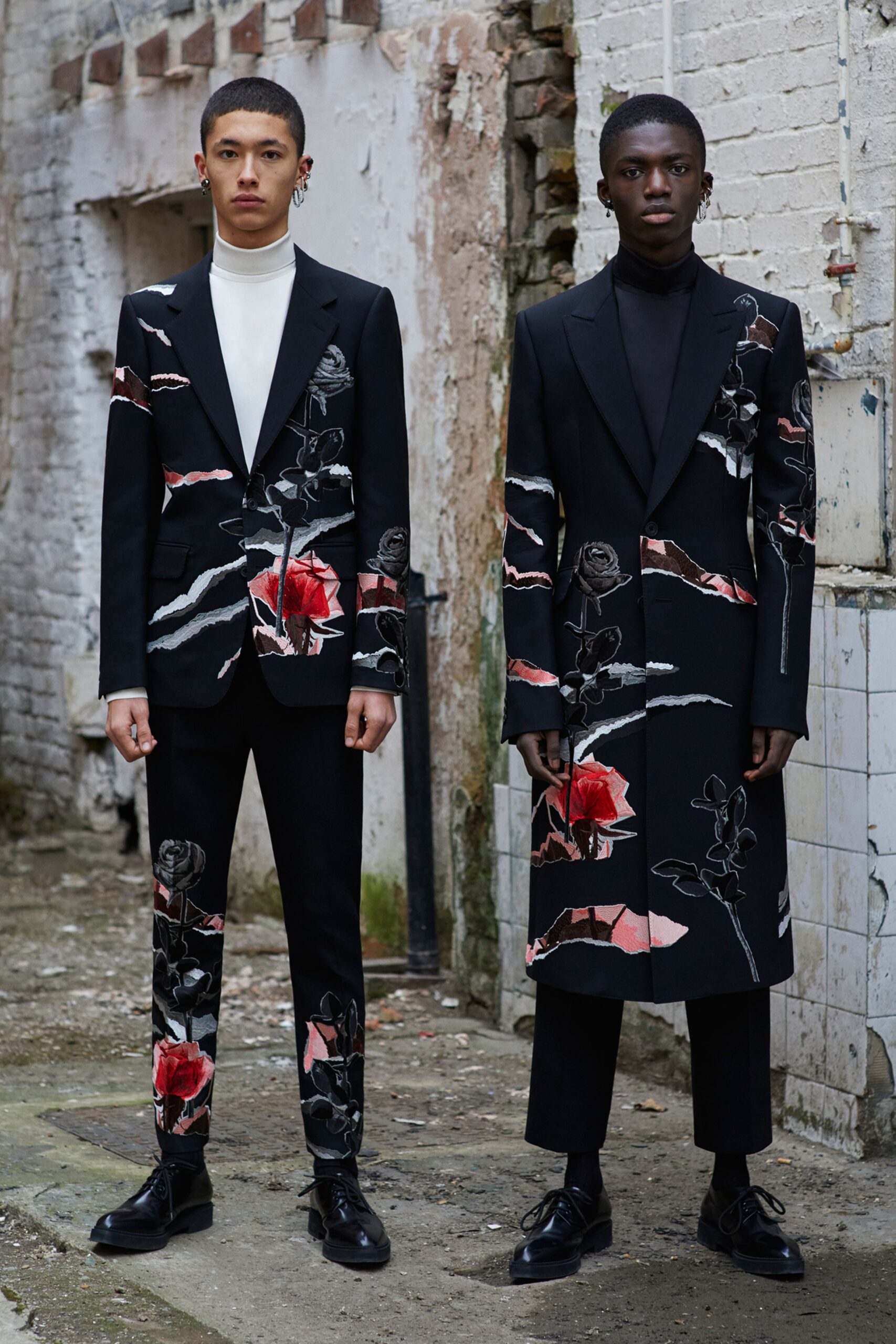 black tailored embroidered suits