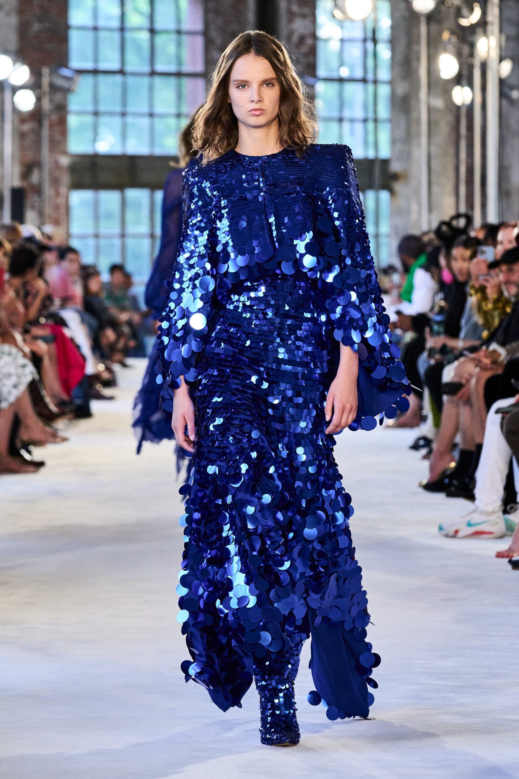 blue sequin long-sleeve gown