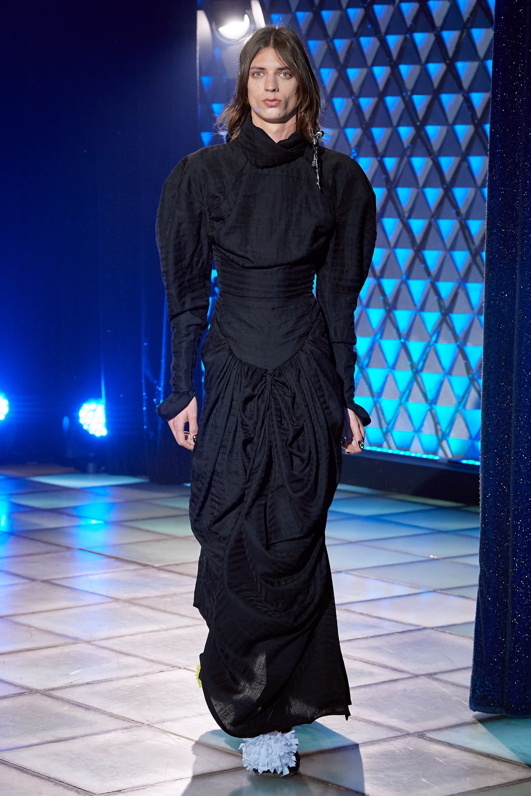 black silk fitted gown