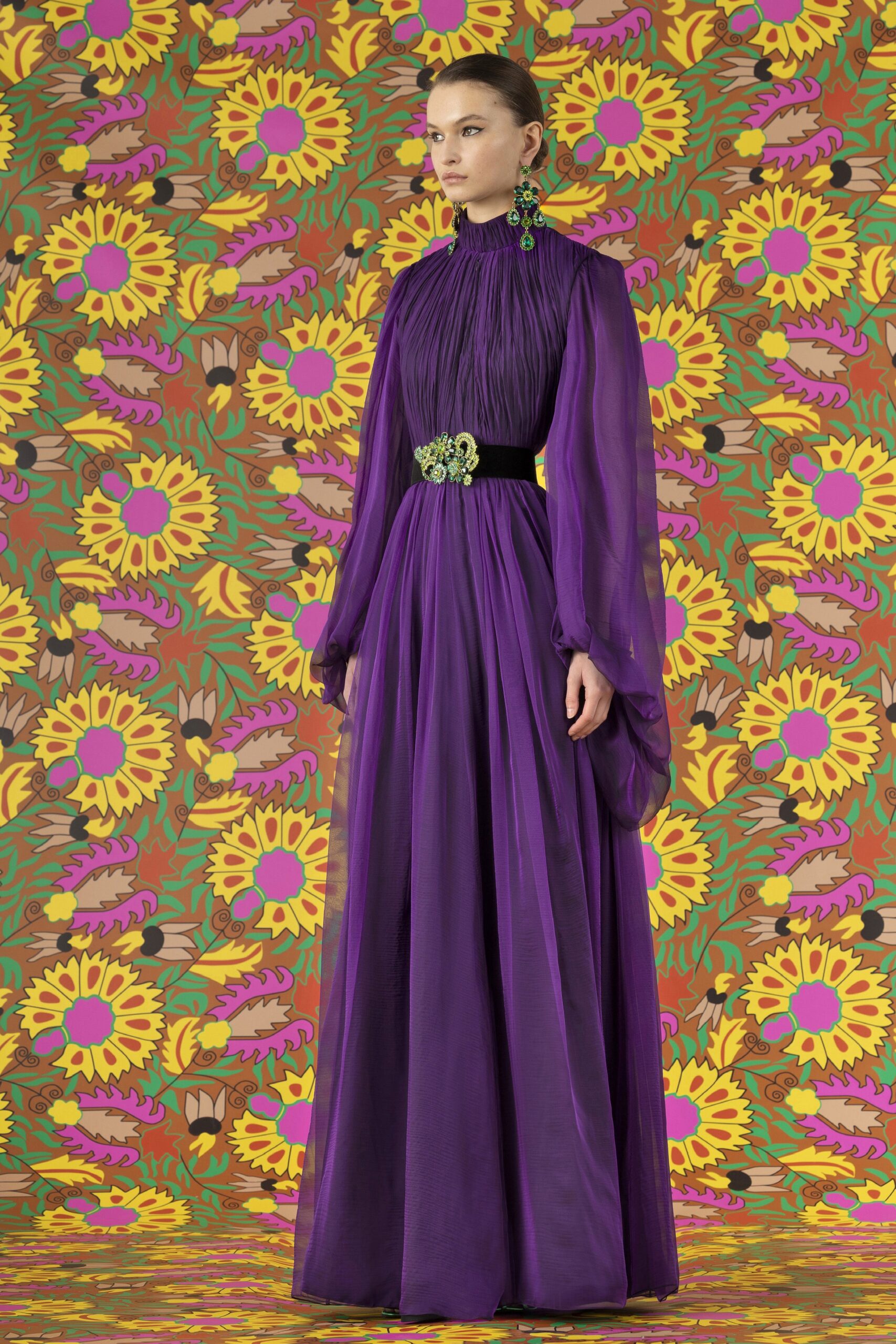 purple silk pleated gown