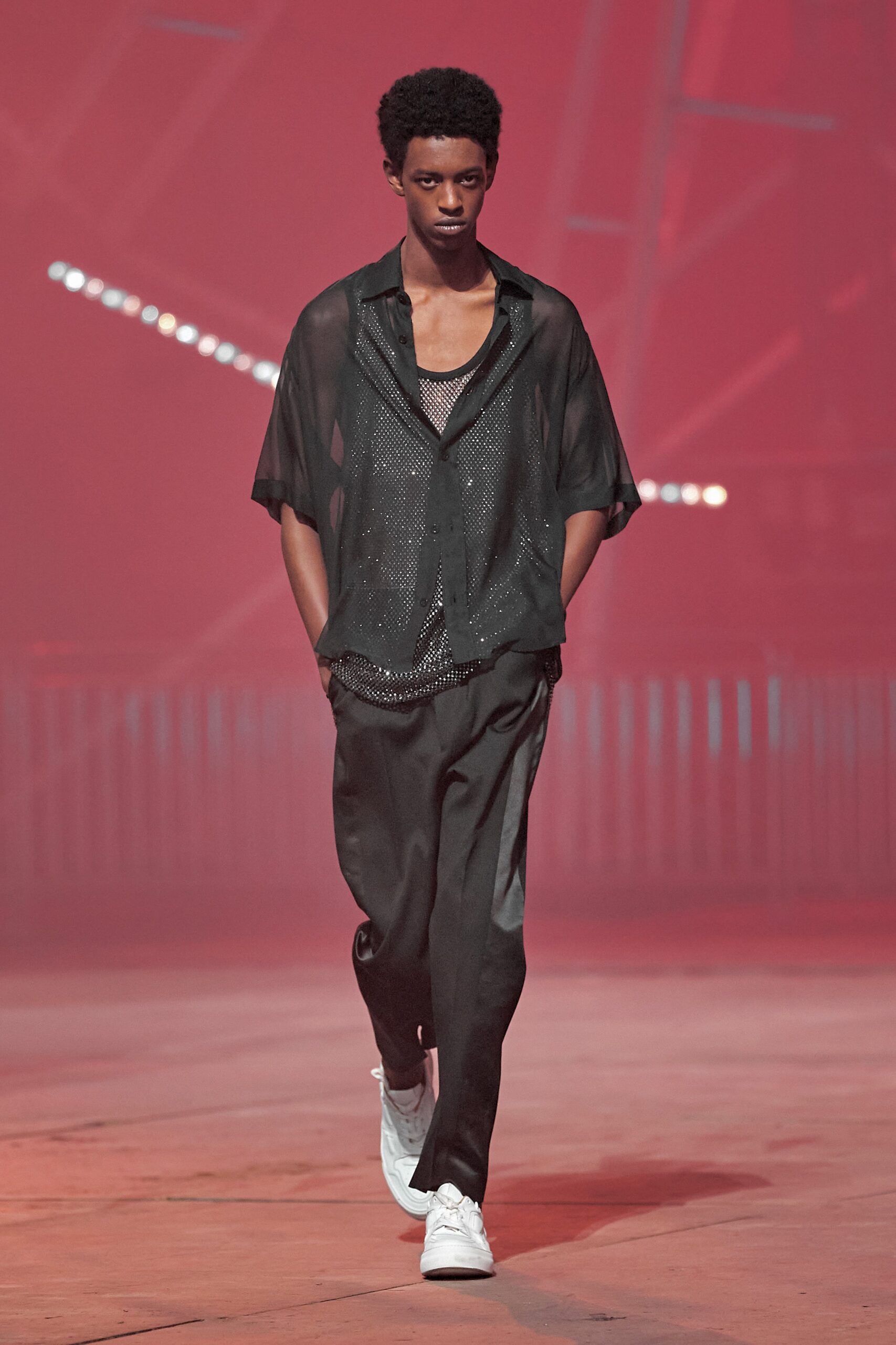 black silk relaxed shirt with fitted pants