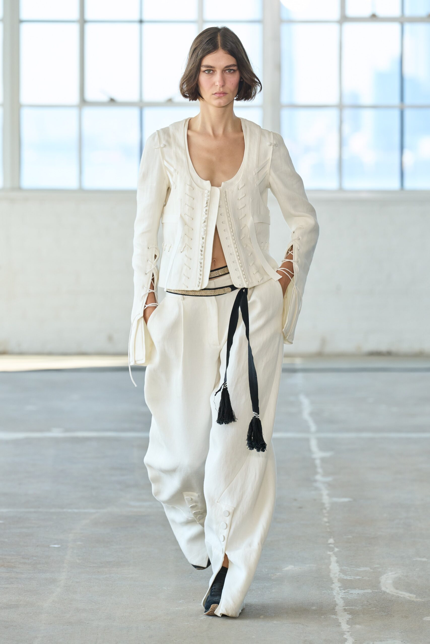 white fitted blazer with corset