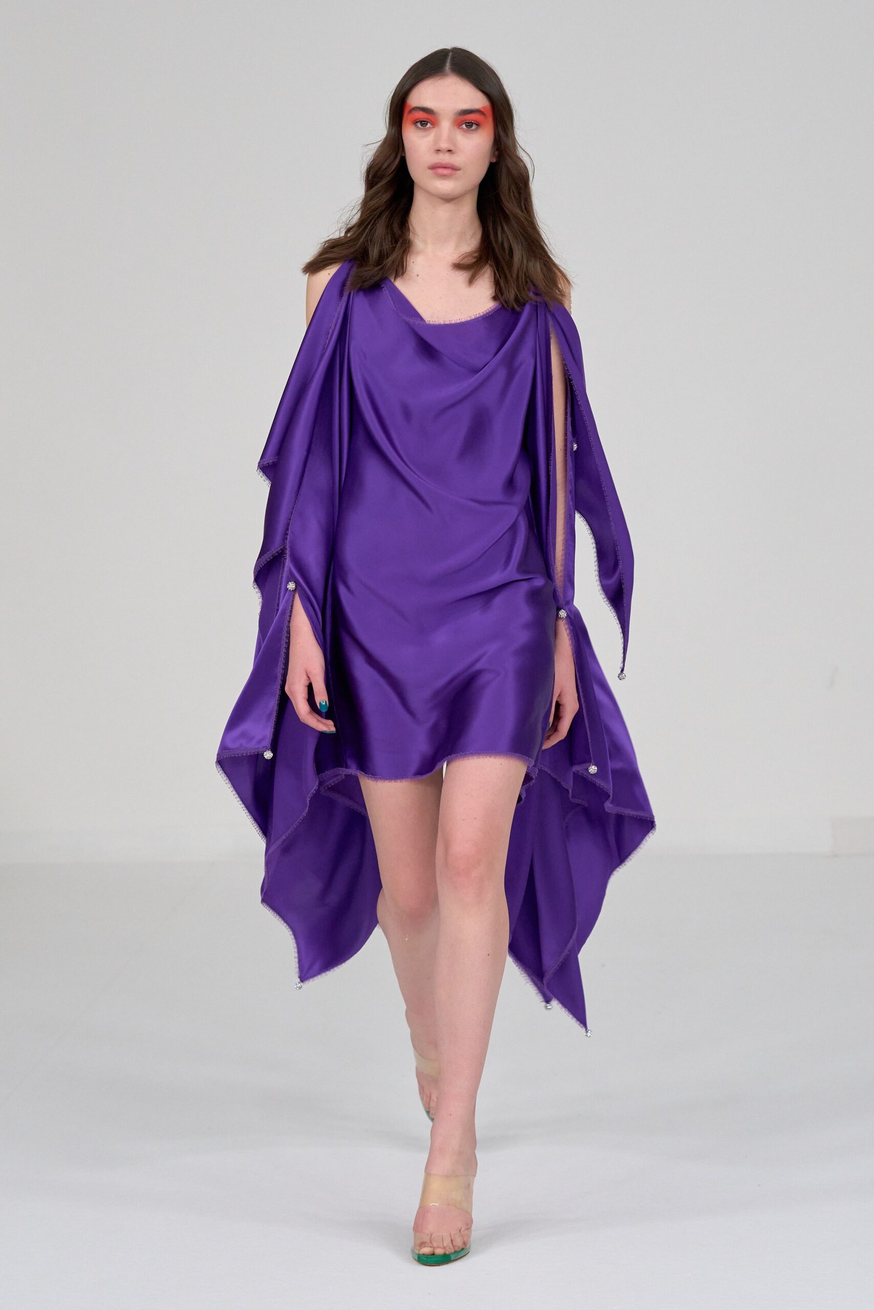 fitted purple silk dress