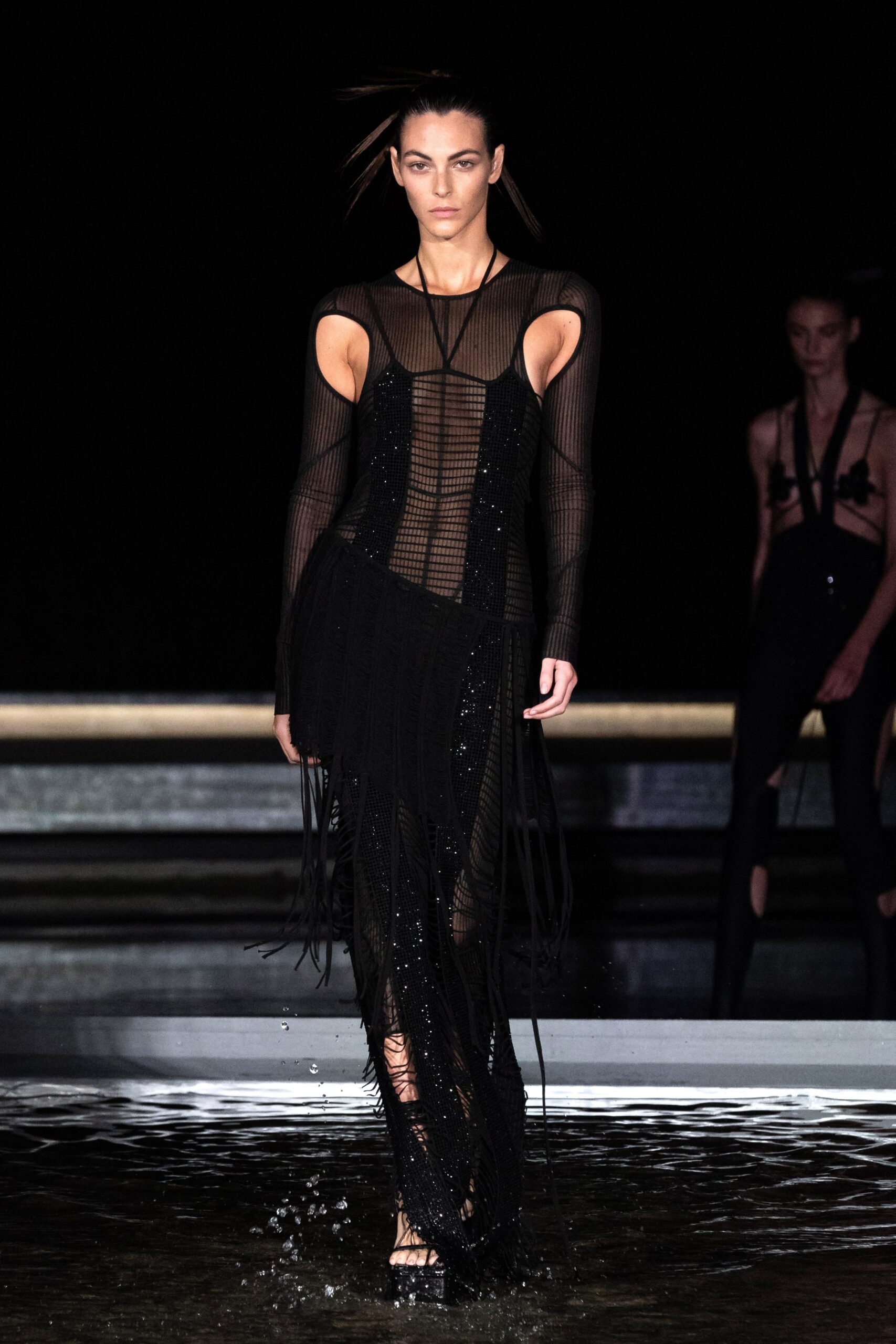 black sheer draped maxi dress