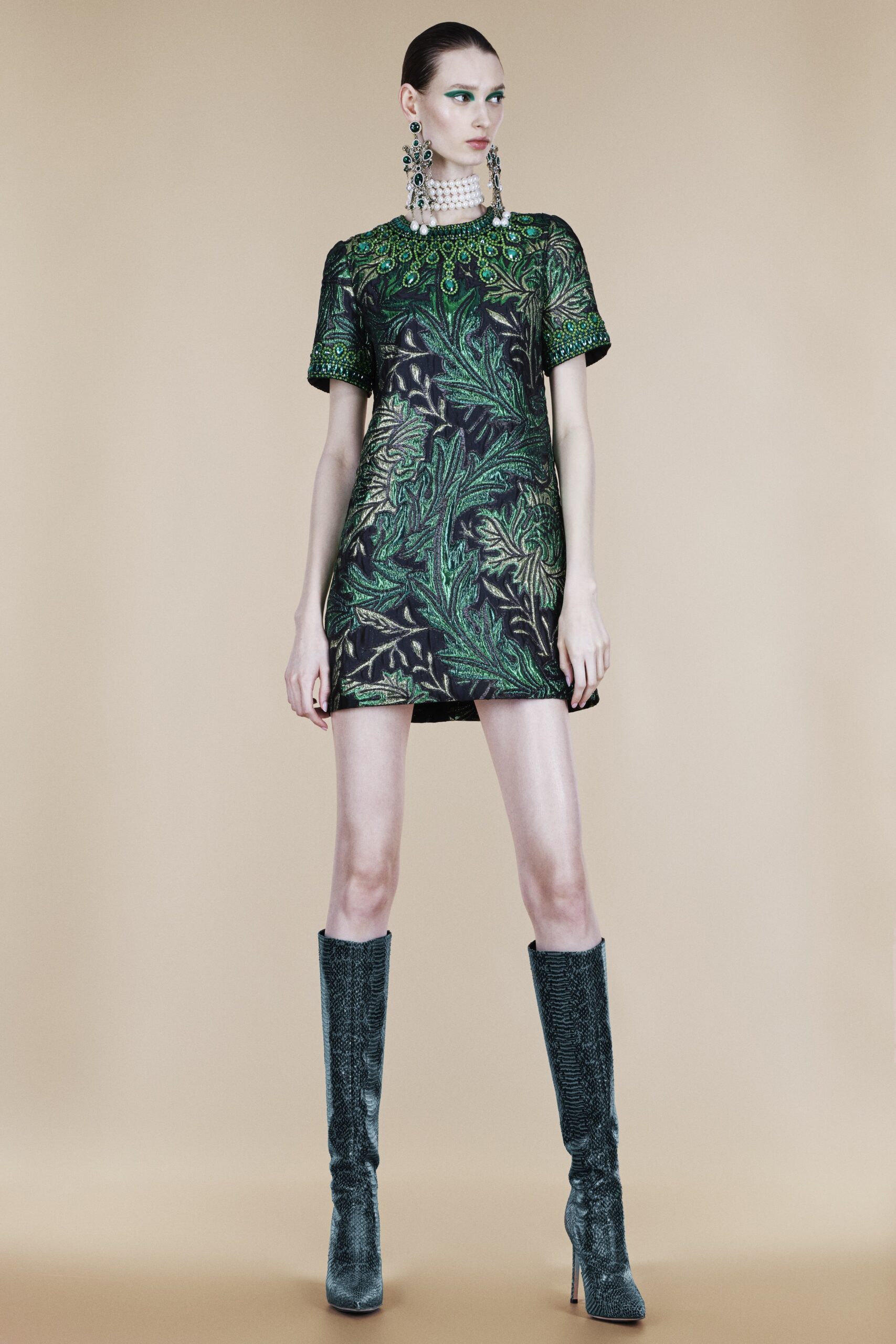 black and green printed mini-dress