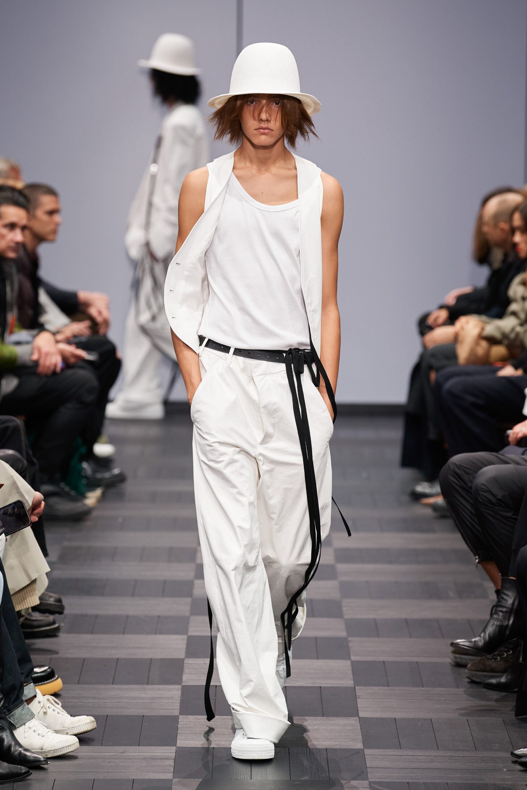 white cotton sleeveless collared fitted buttoned vest