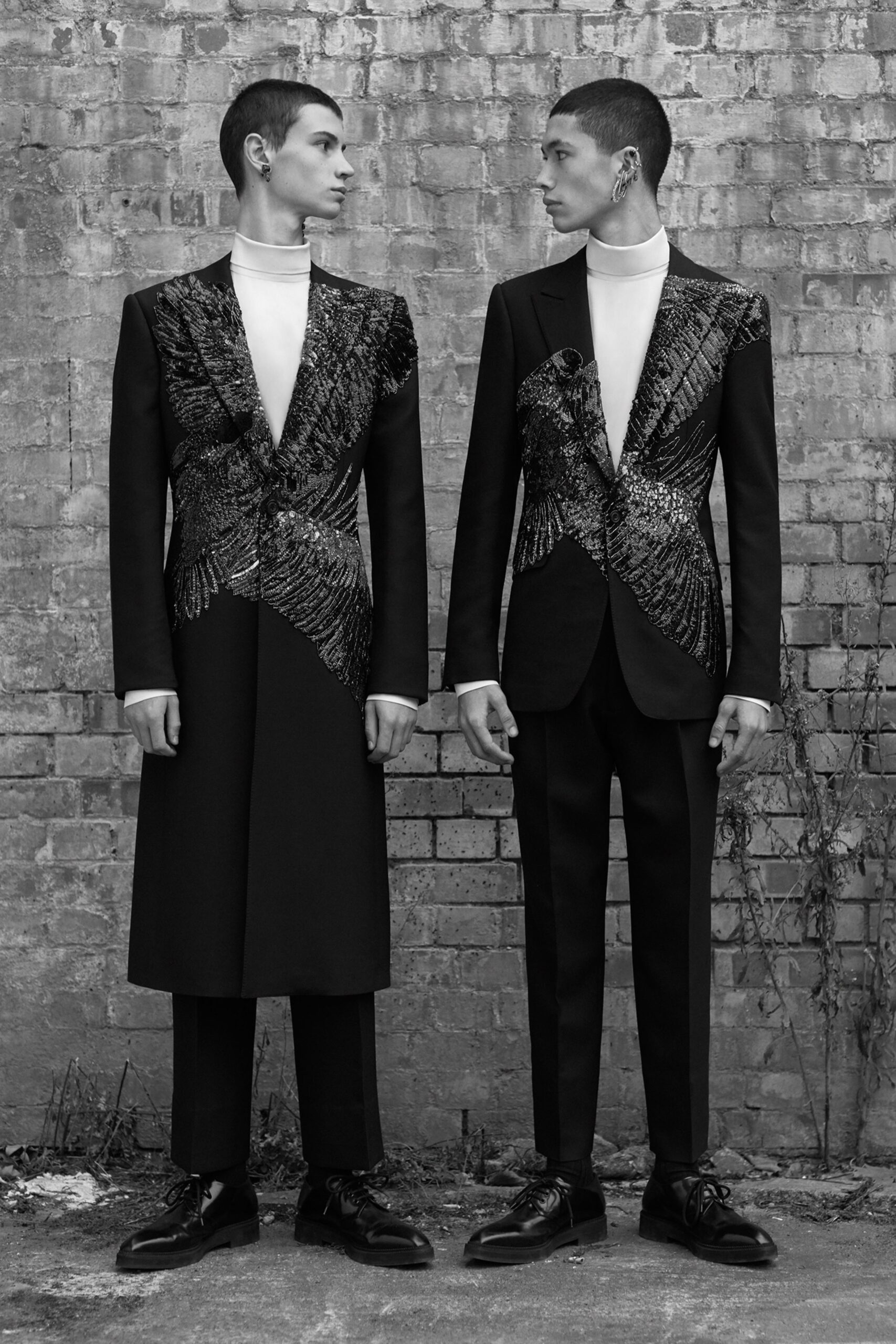 black tailored blazer with white turtleneck