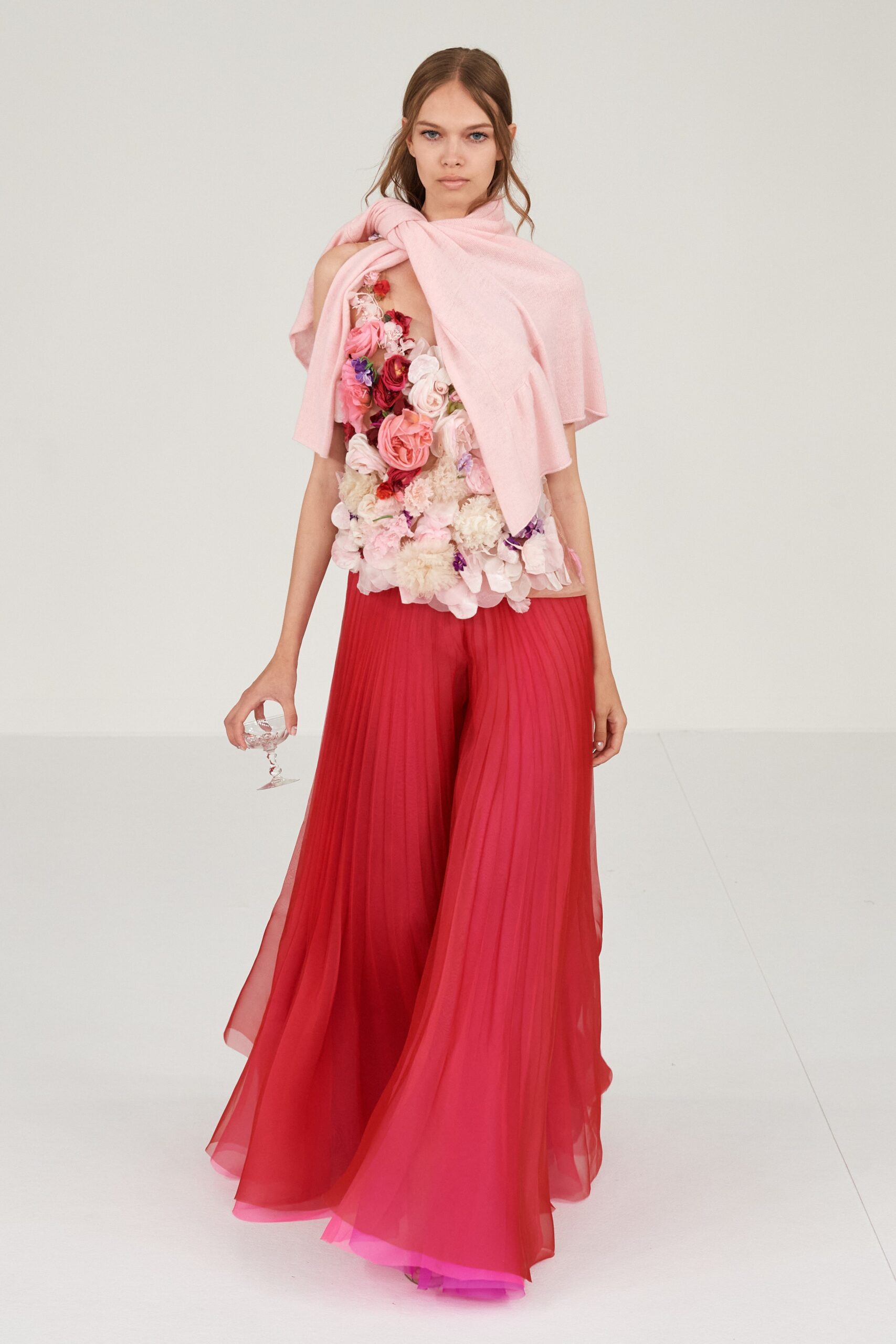 red chiffon relaxed pleated wide-leg flowing pants