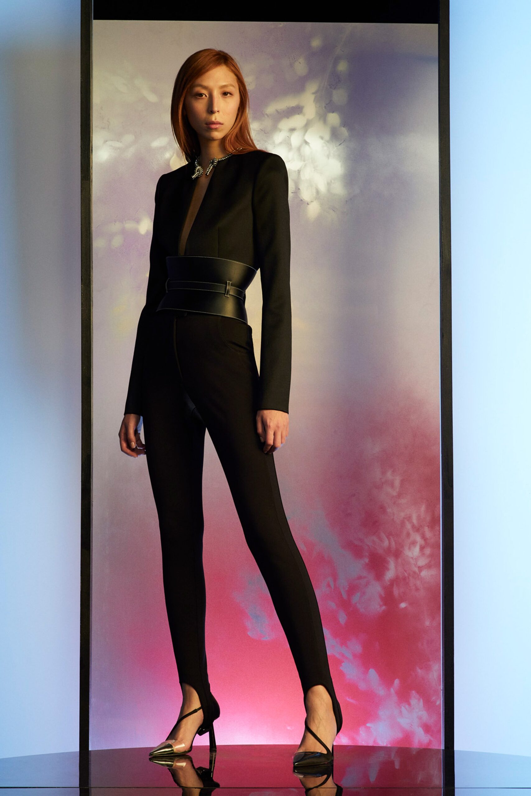 black fitted silk jumpsuit