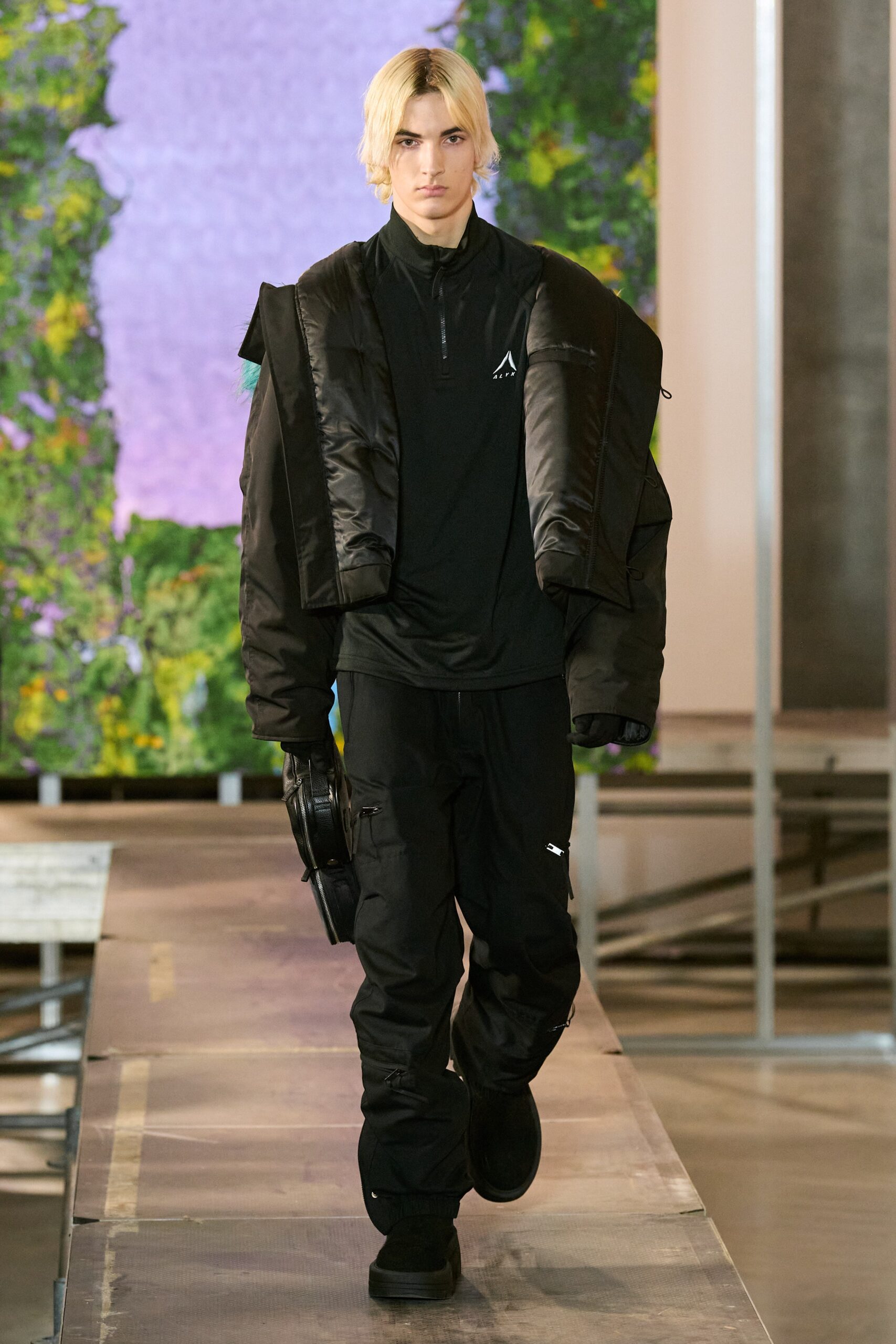 black oversized jacket and relaxed pants