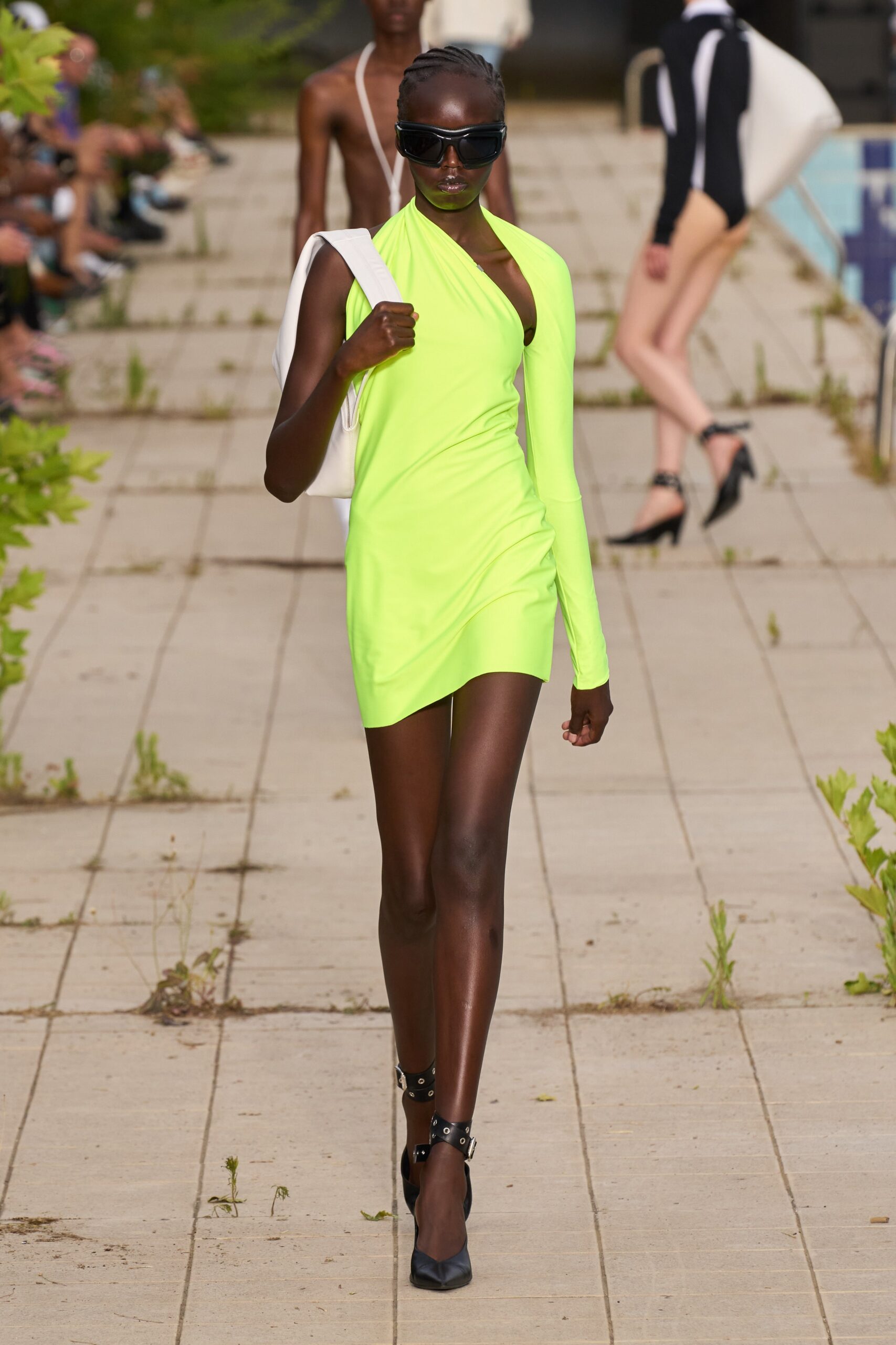 fitted neon green asymmetric dress