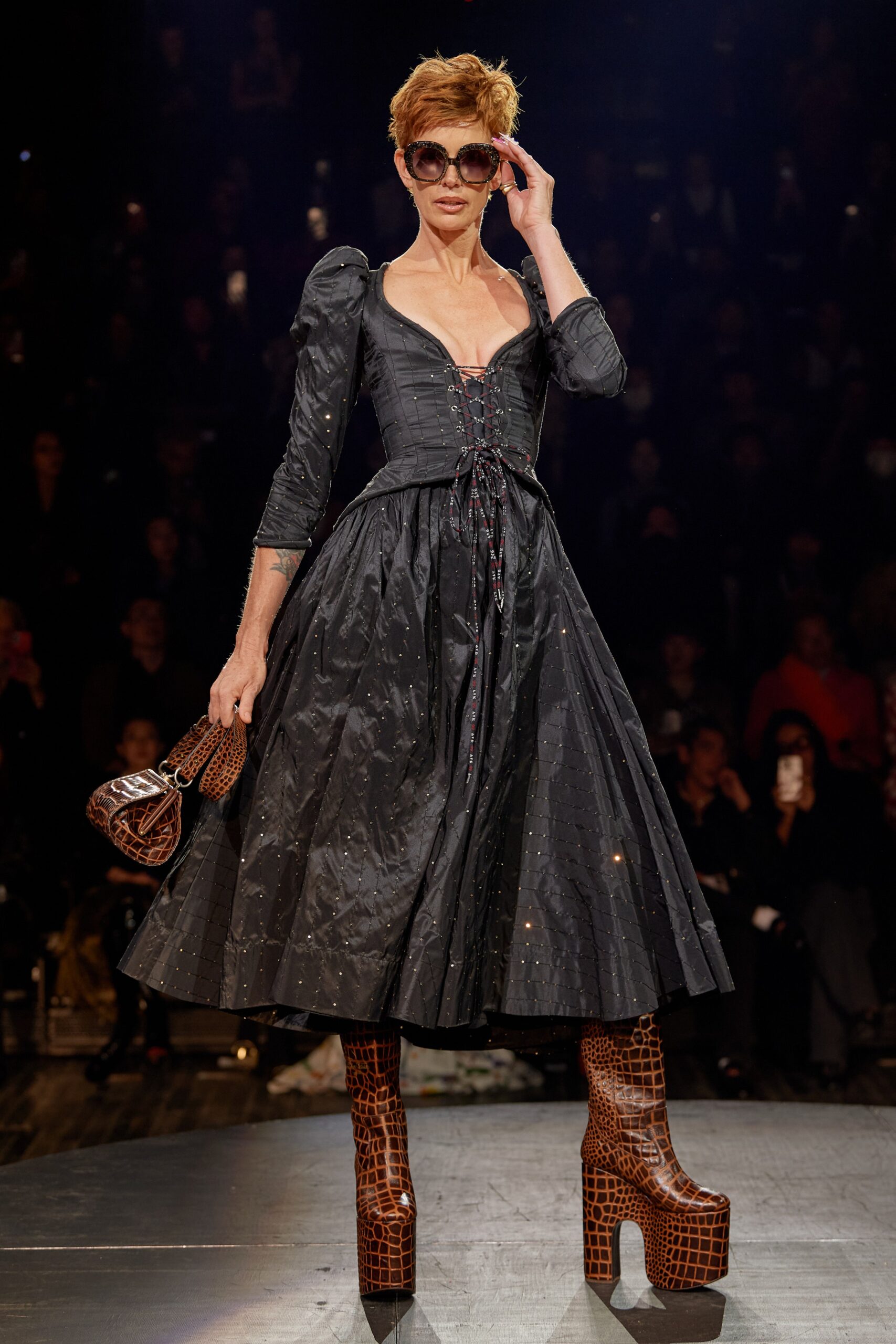 black silk fitted midi dress
