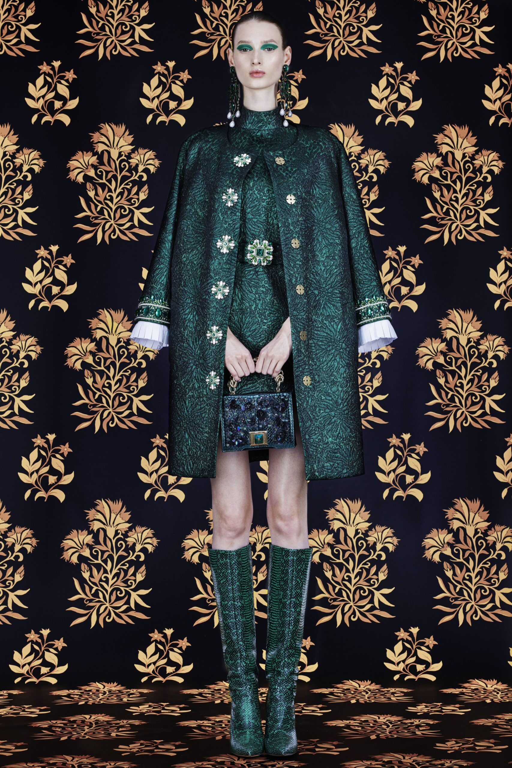 green silk coat and dress