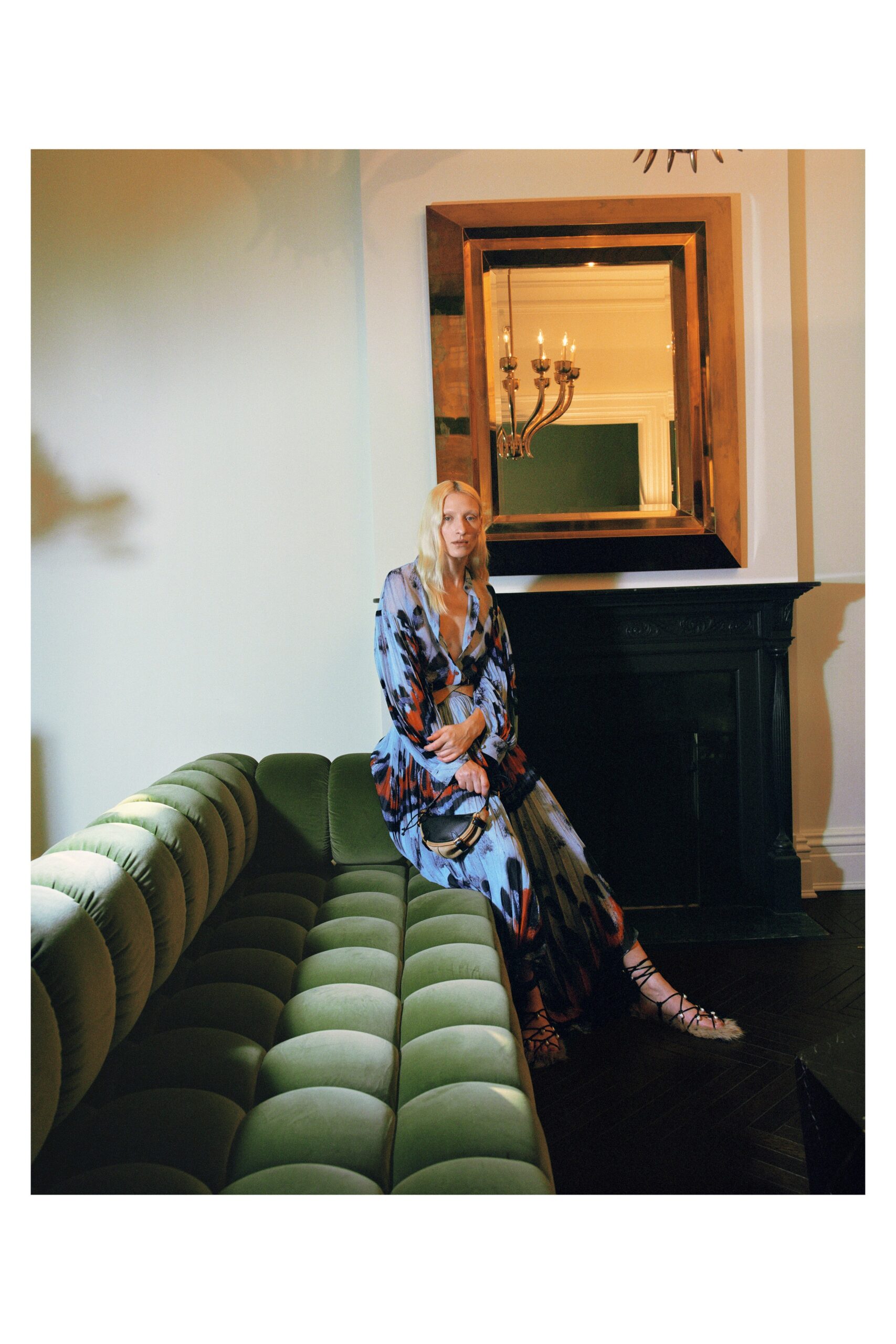 blue and orange flowing maxi dress